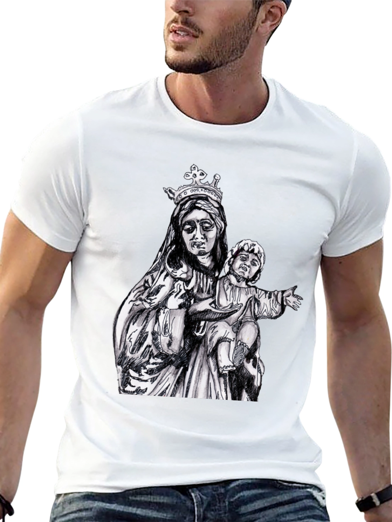 Virgin Mary & Child Graphic T-Shirt - Black