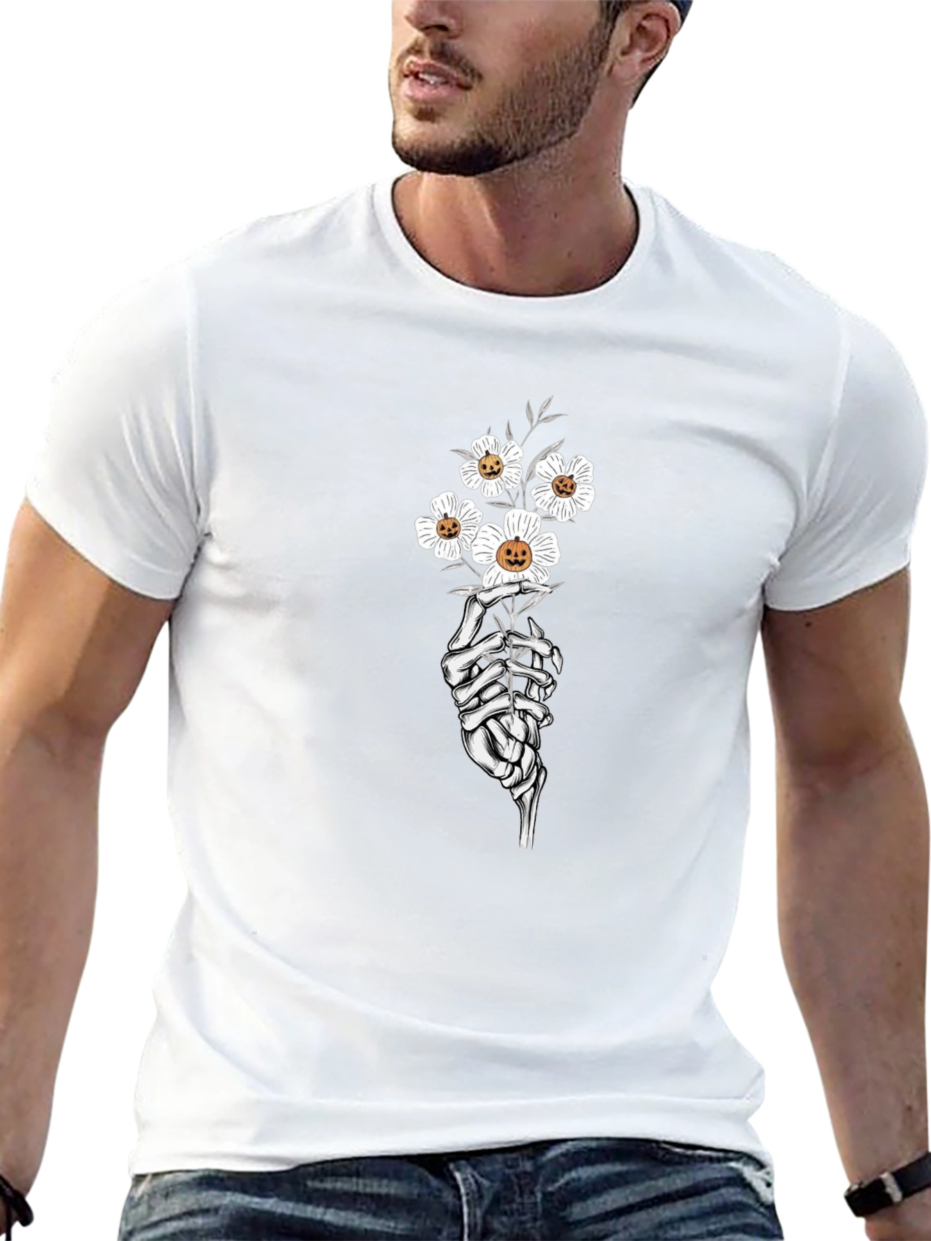Floral Skeleton Hand Black Graphic Tee