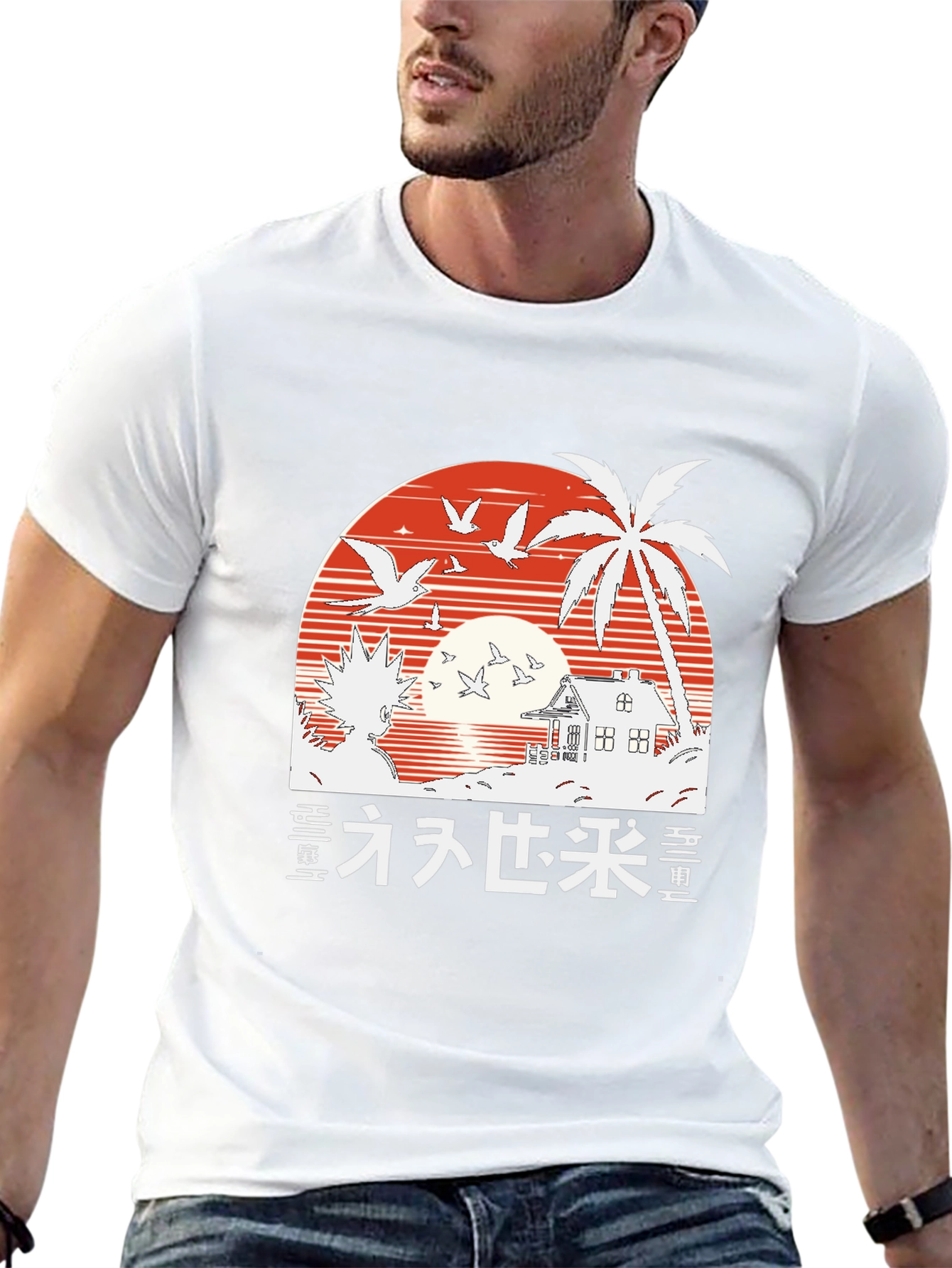 Retro Anime T-Shirt | Sunset Beach Palm