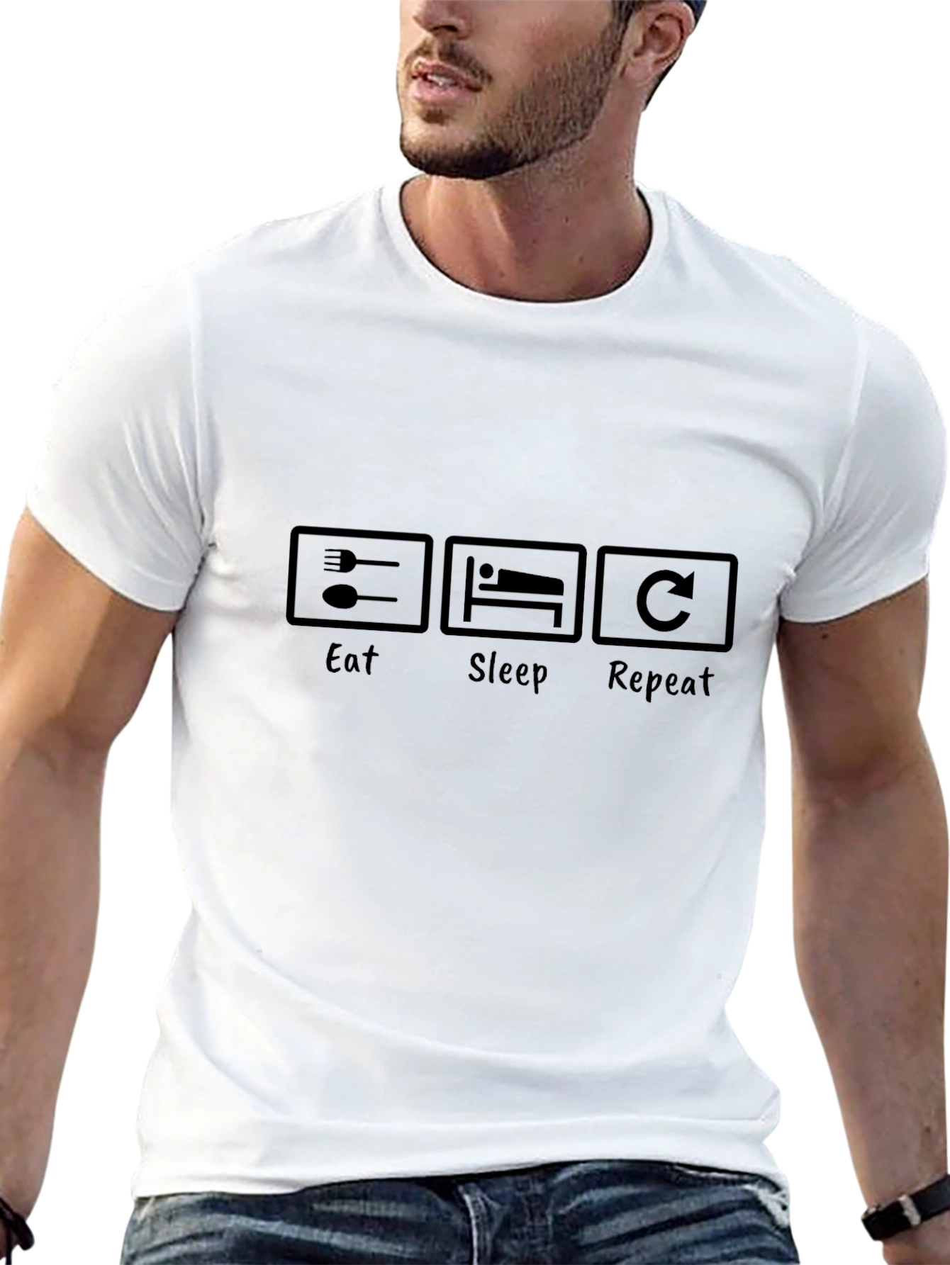 Eat Sleep Repeat Graphic Tee - Black Casual T-Shirt