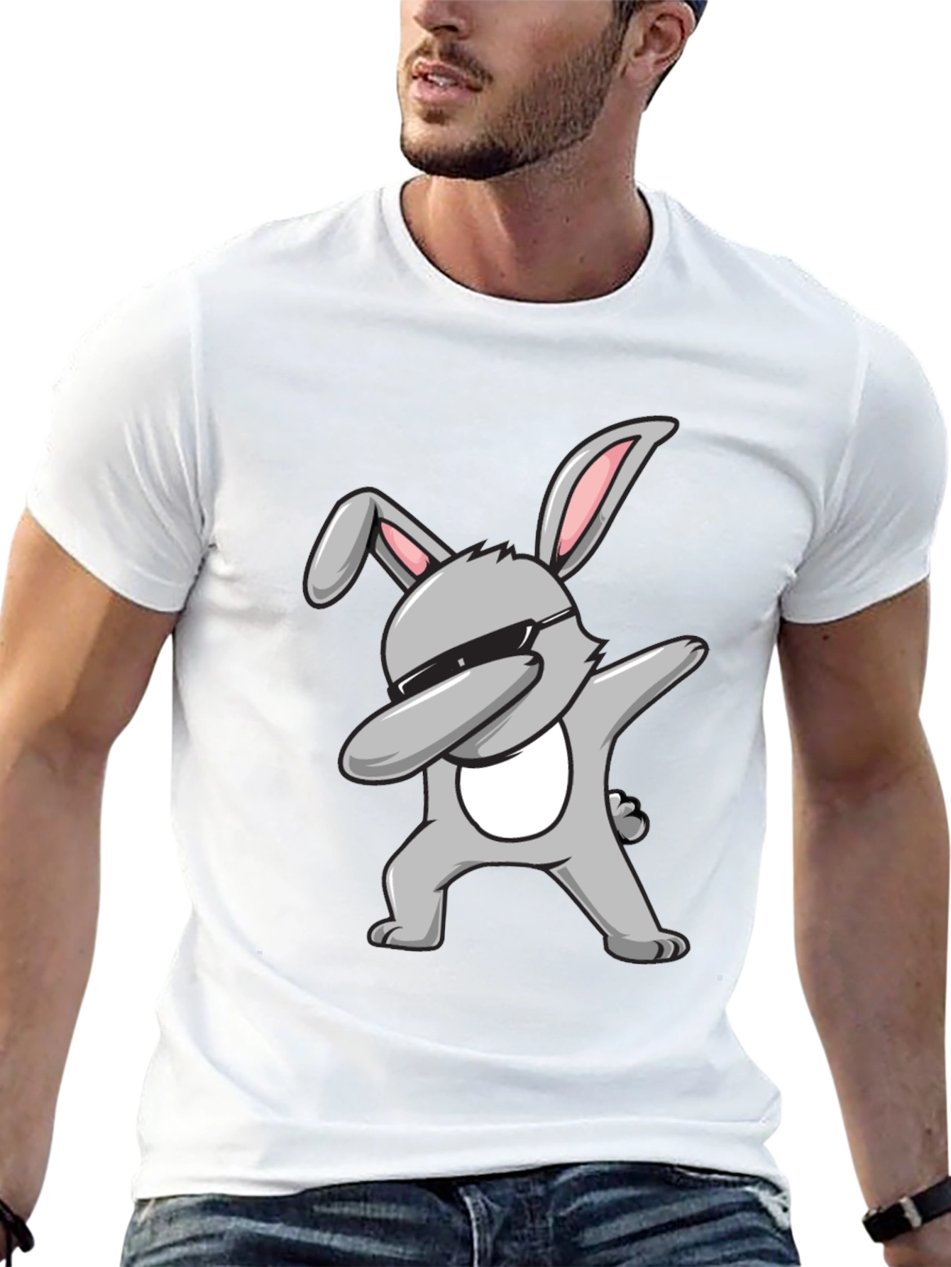 Dabbing Bunny Graphic Tee - Black Cotton T-Shirt