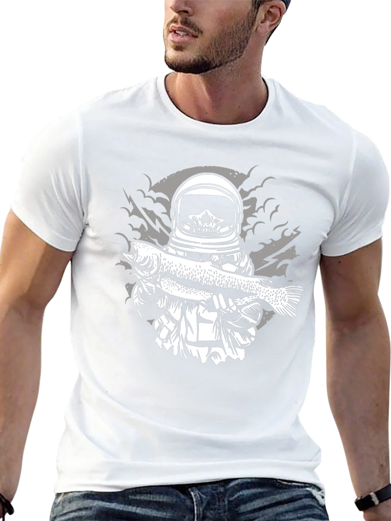 Astronaut Skeleton Fish Graphic Tee - Black