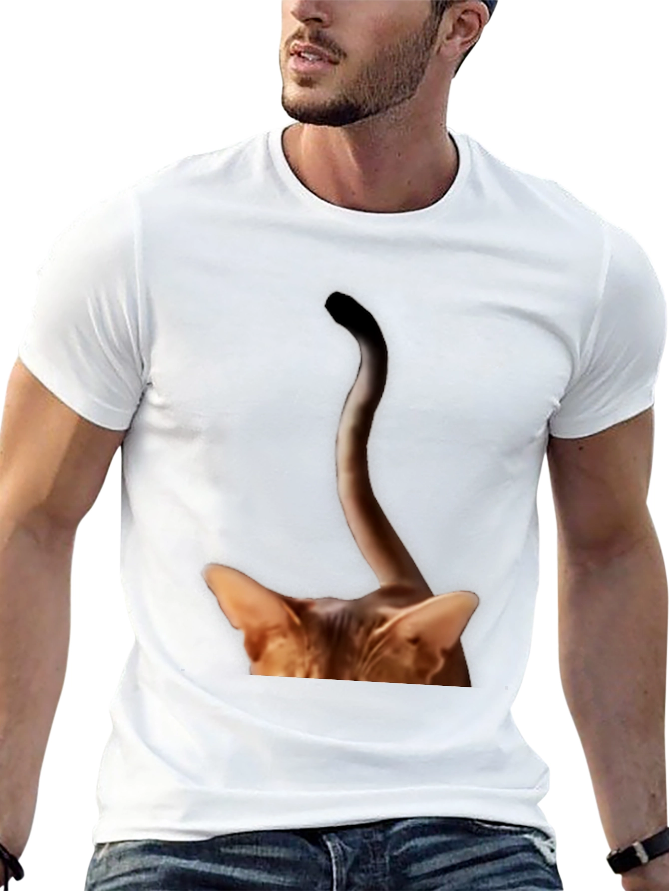 Cat Tail Peek T-Shirt - Quirky Animal Tee