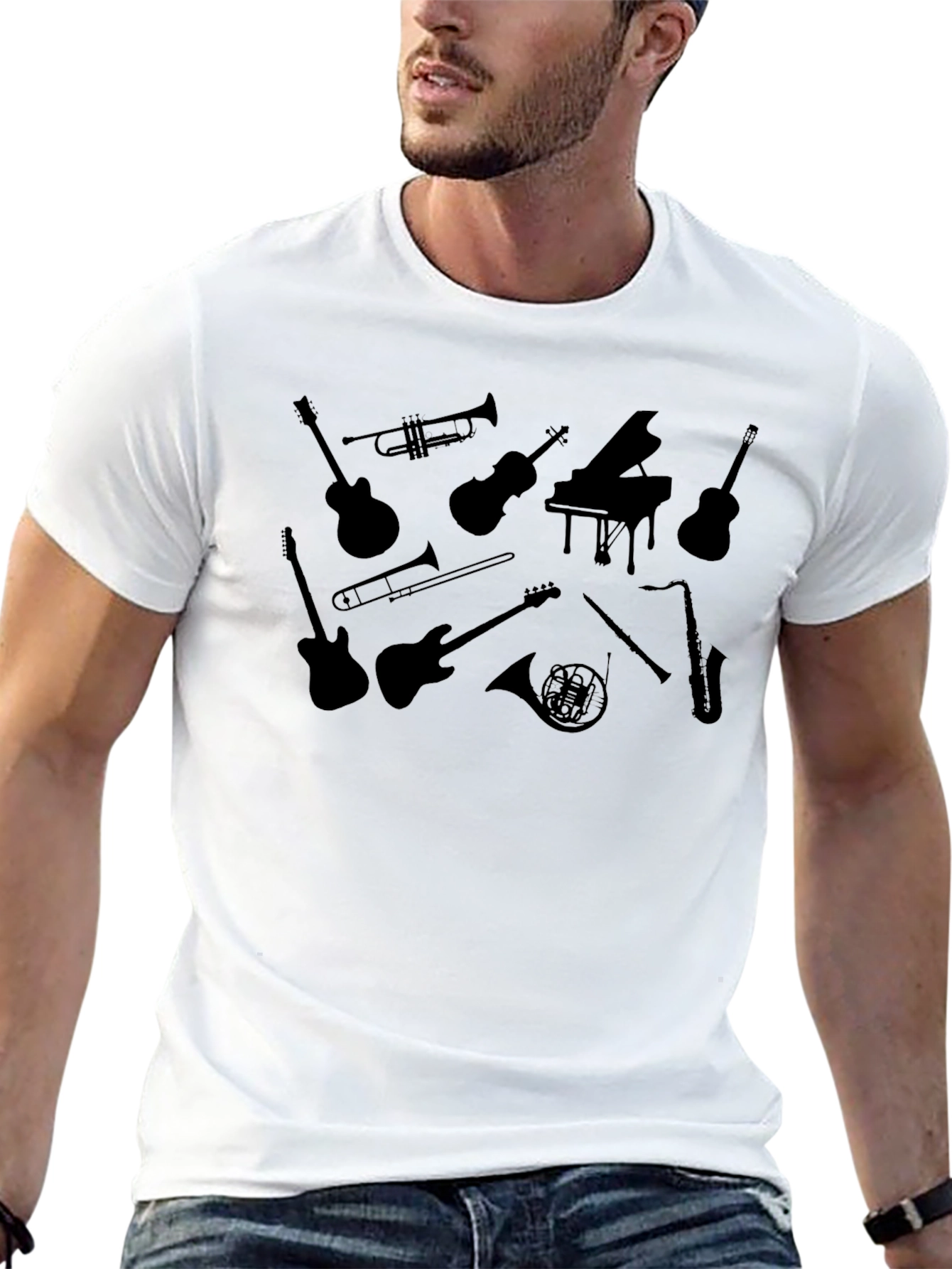 Musical Instrument Silhouette Black T-Shirt