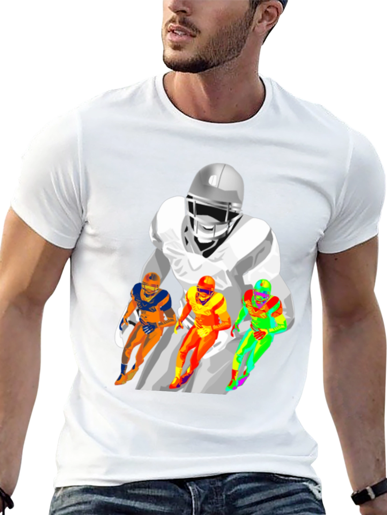 Football Player Graphic Print Black T-Shirt