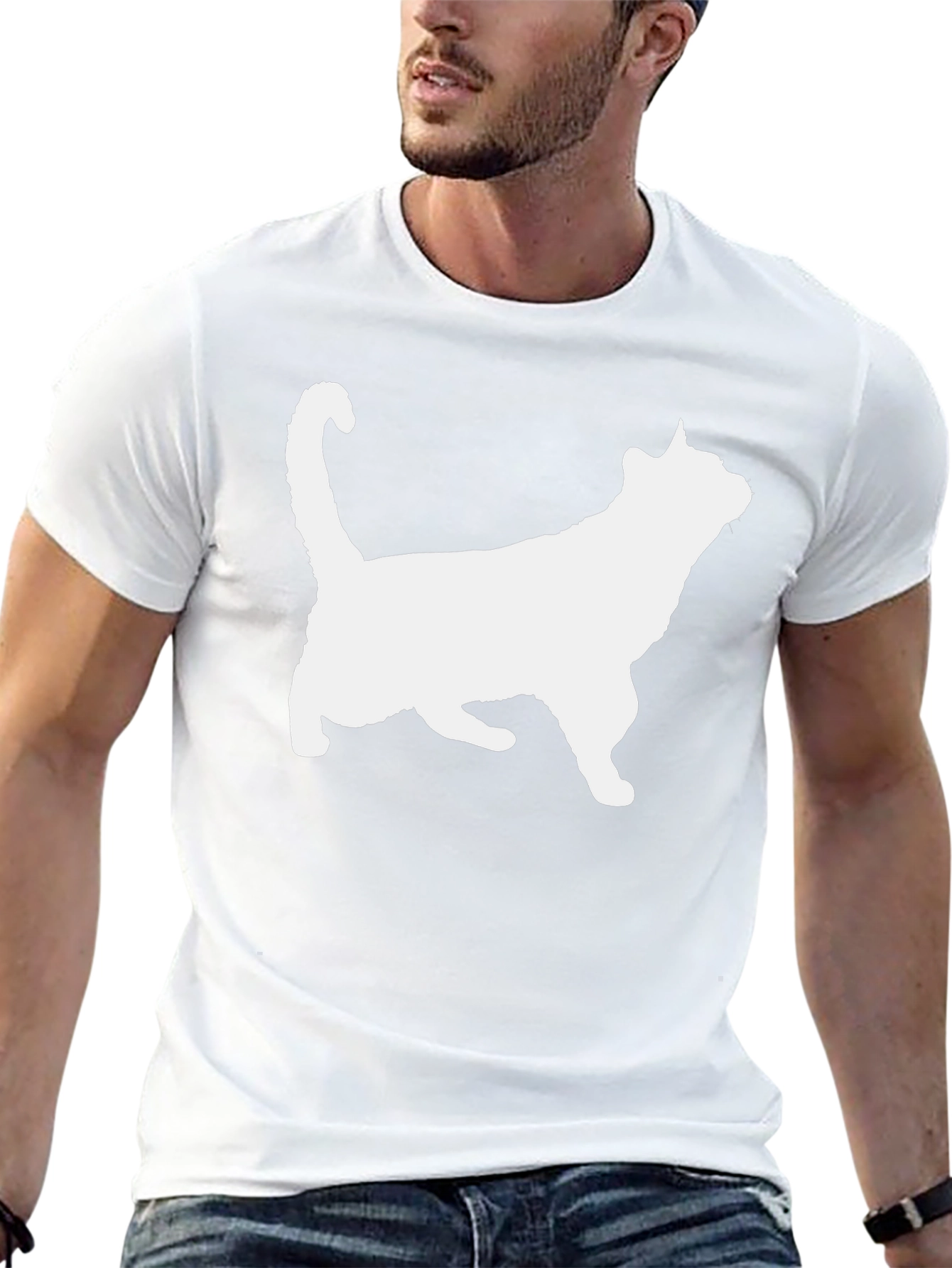 Cat Silhouette Graphic Tee - Black