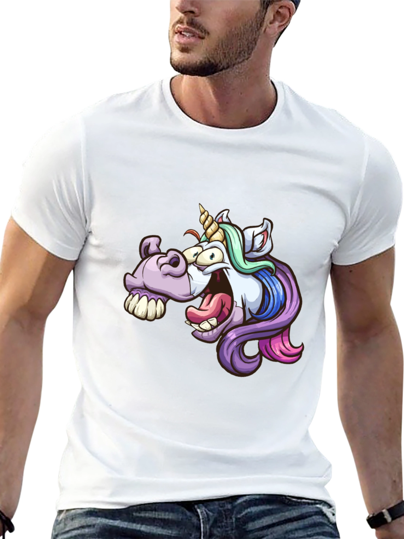 Cartoon Unicorn Graphic Tee - Black