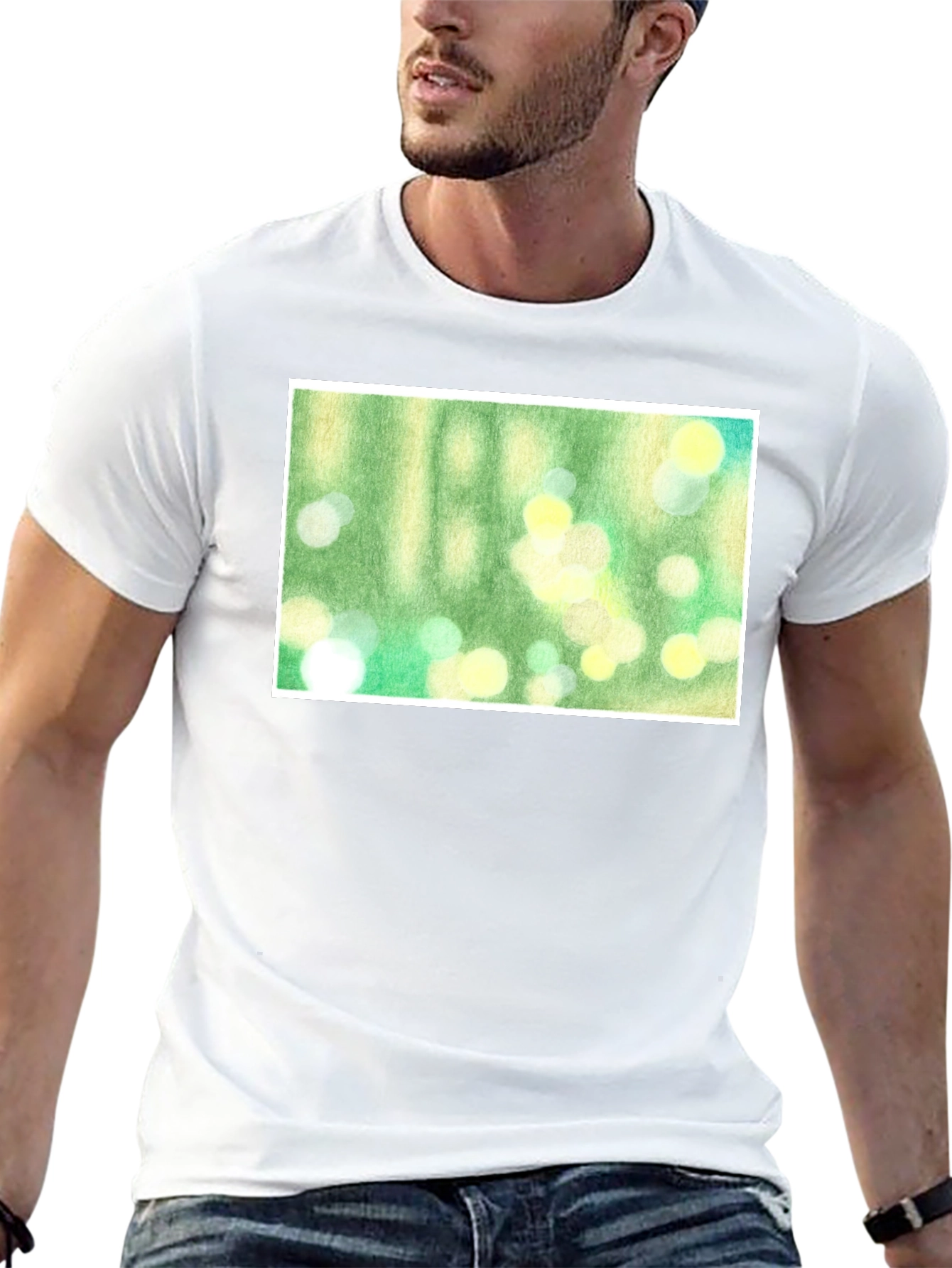 Green Bokeh Art Black T-Shirt