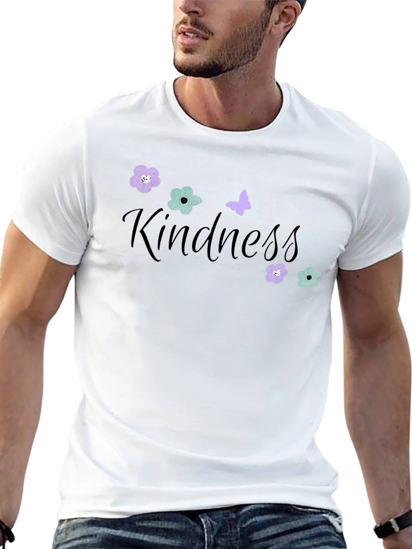 Kindness Flower & Butterfly Black T-Shirt