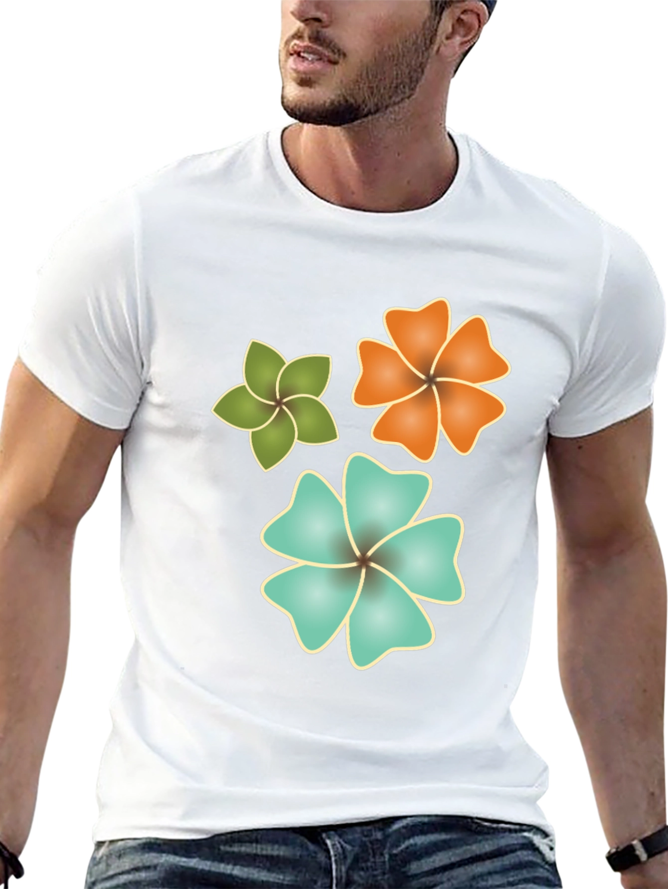 Tropical Flower Print Black T-Shirt