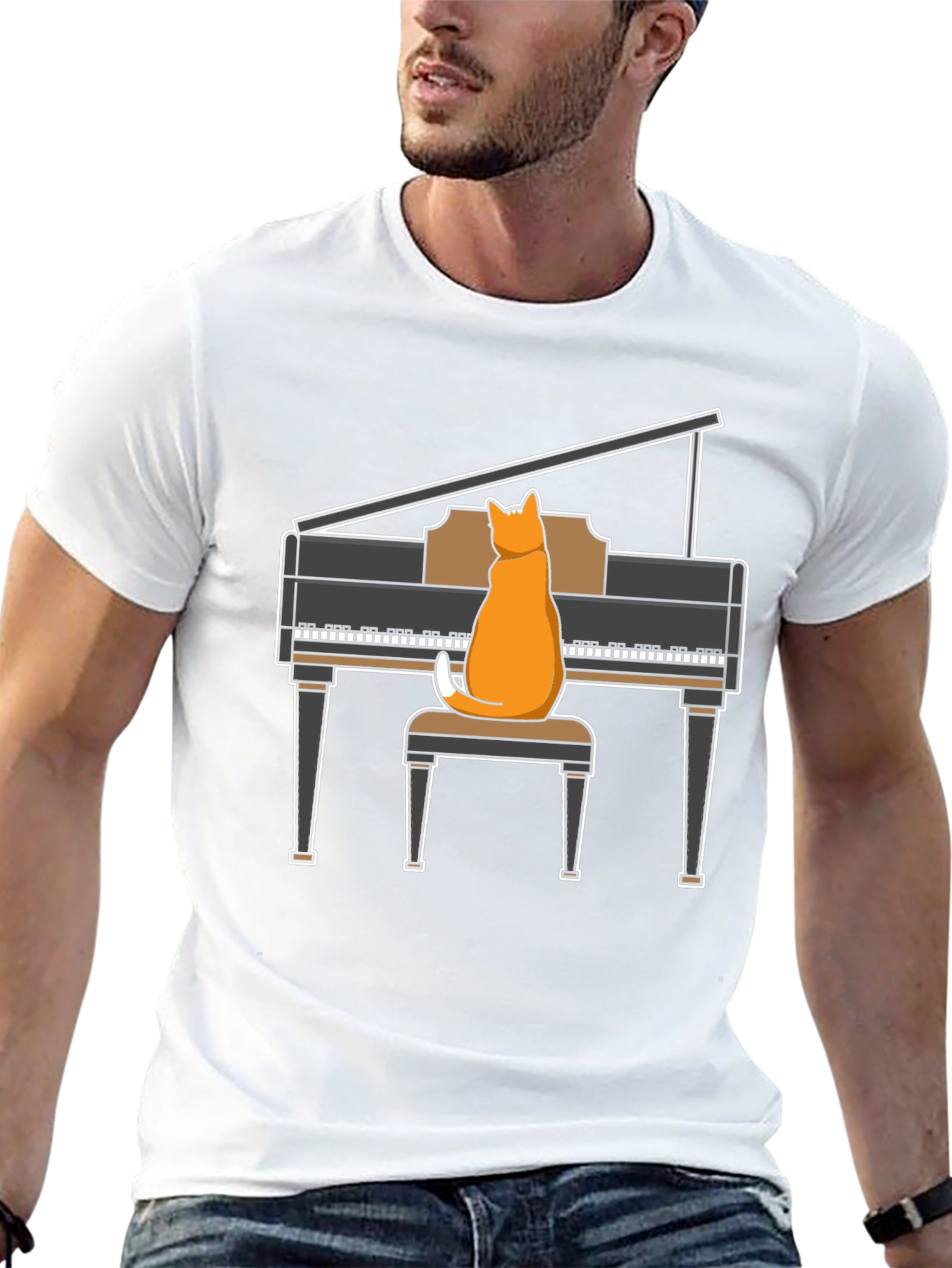 Cat Playing Piano T-Shirt - Funny Music Tee