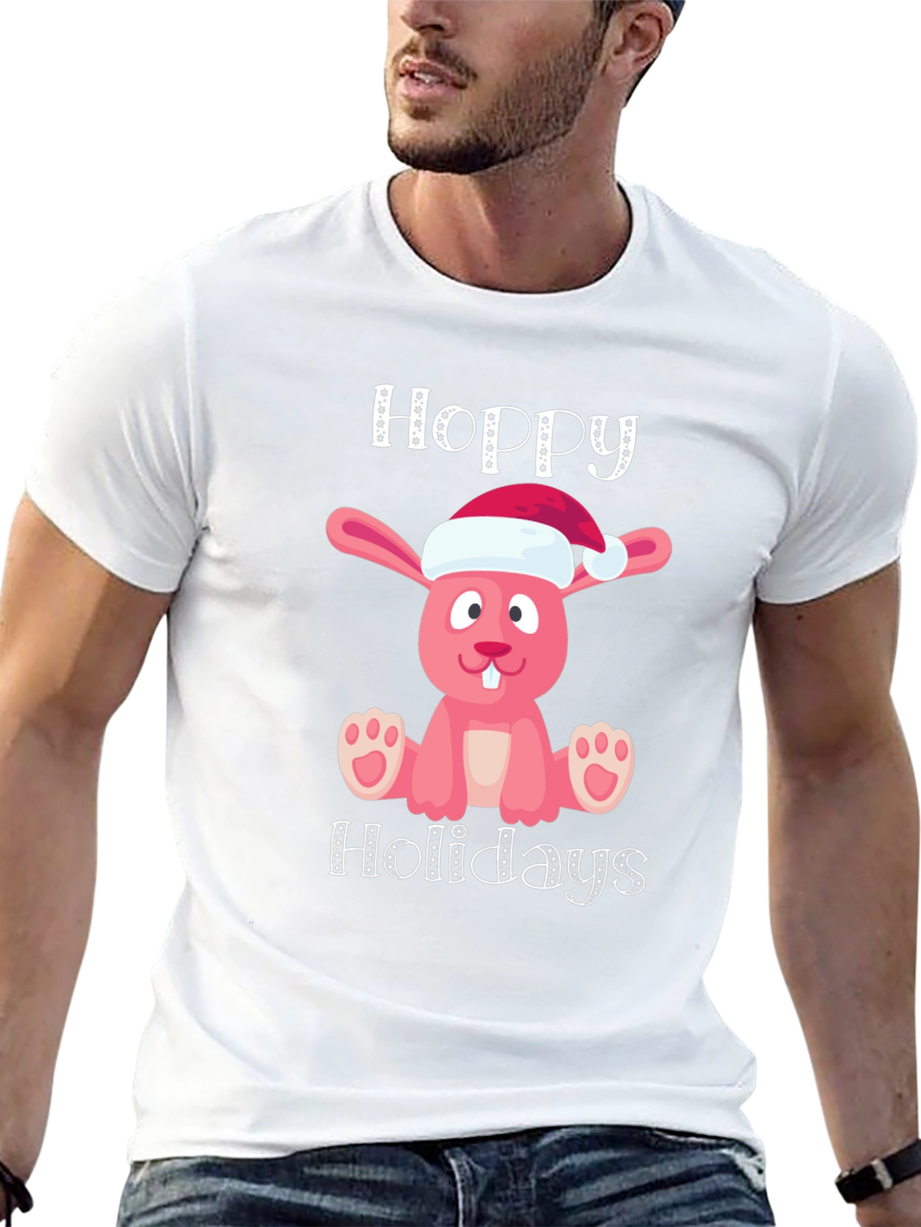 Hoppy Holidays Pink Bunny Christmas T-Shirt