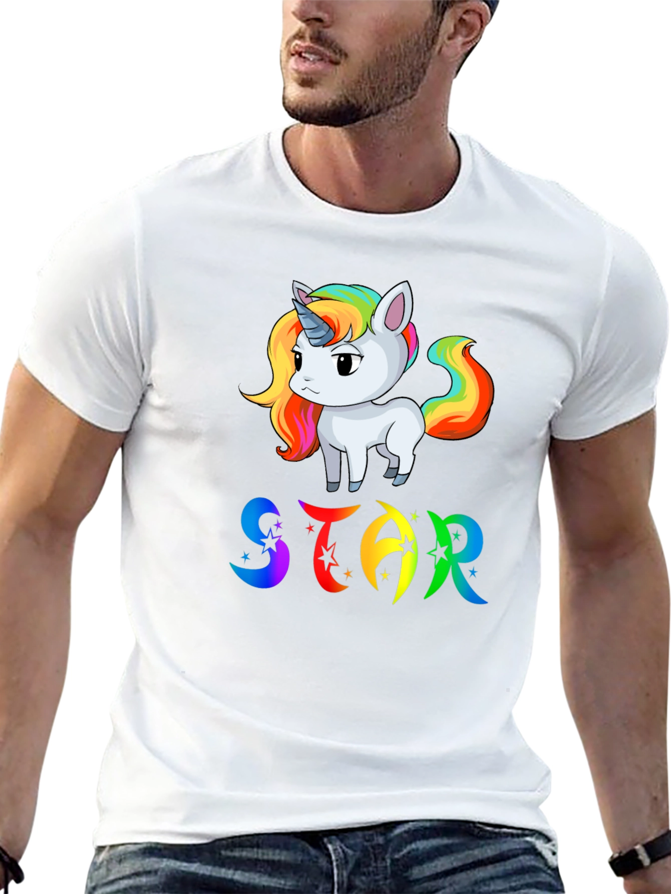 Unicorn STAR Rainbow Graphic Black T-Shirt