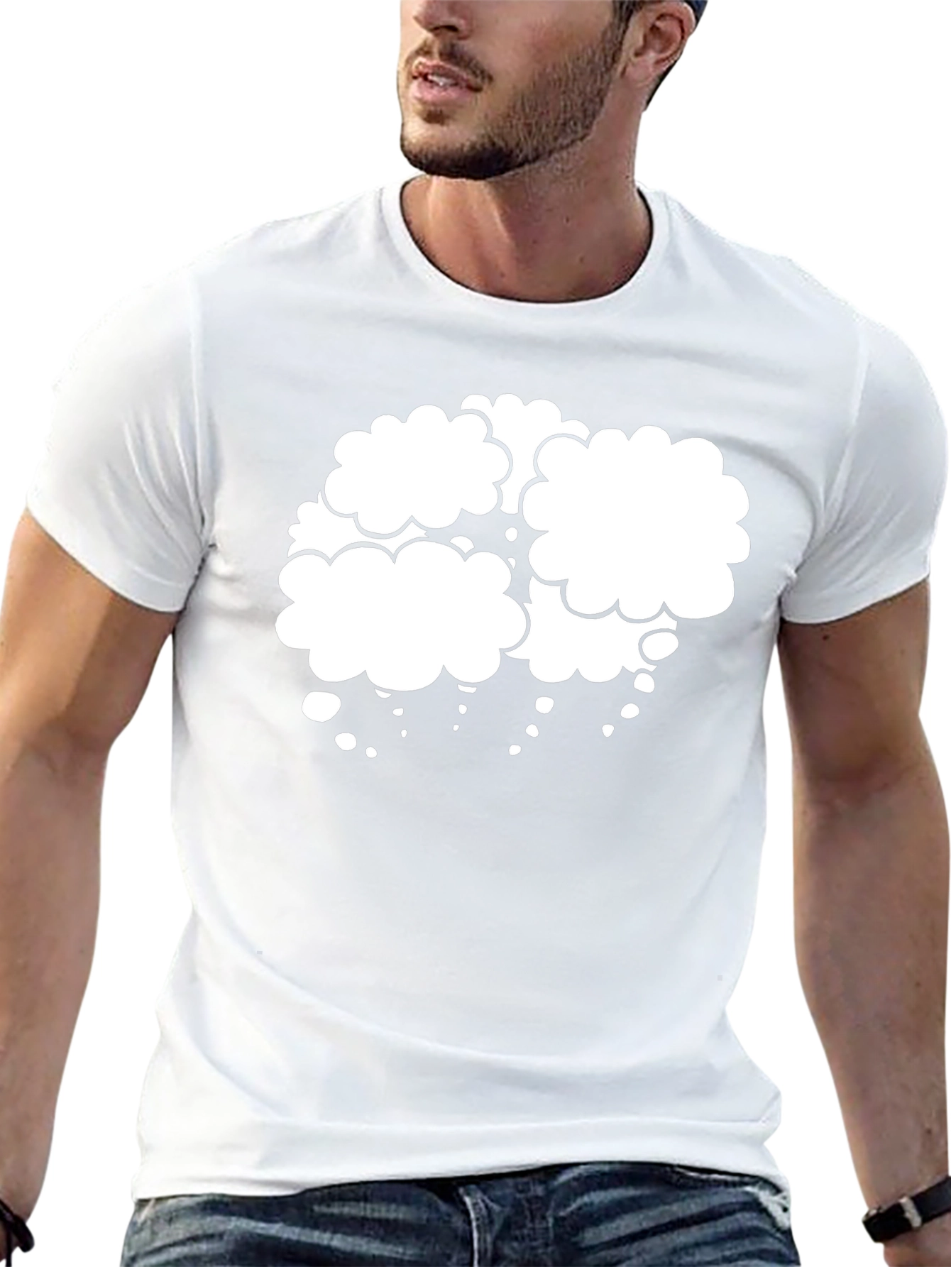 Black T-Shirt with White Cloud Design