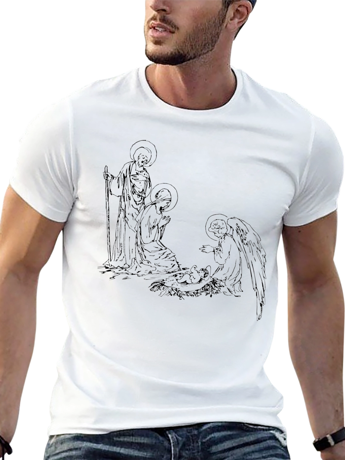 Nativity Line Art Black T-Shirt