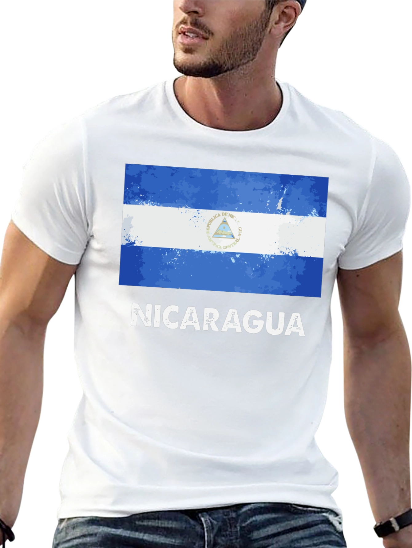 Nicaragua Flag T-Shirt - Black Cotton Tee