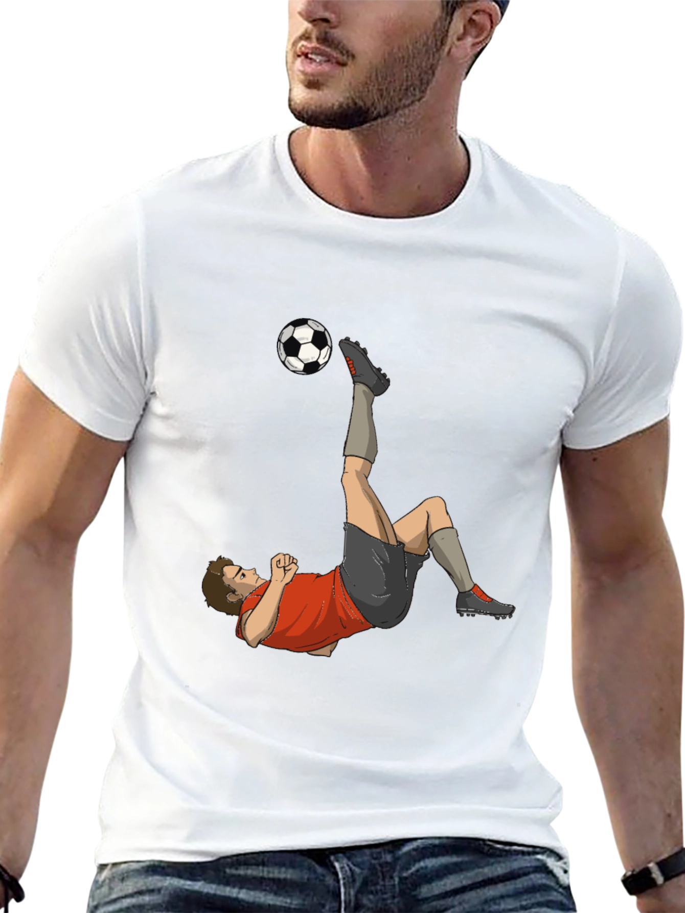 Soccer Player Kick Graphic Tee - Black Casual T-Shirt