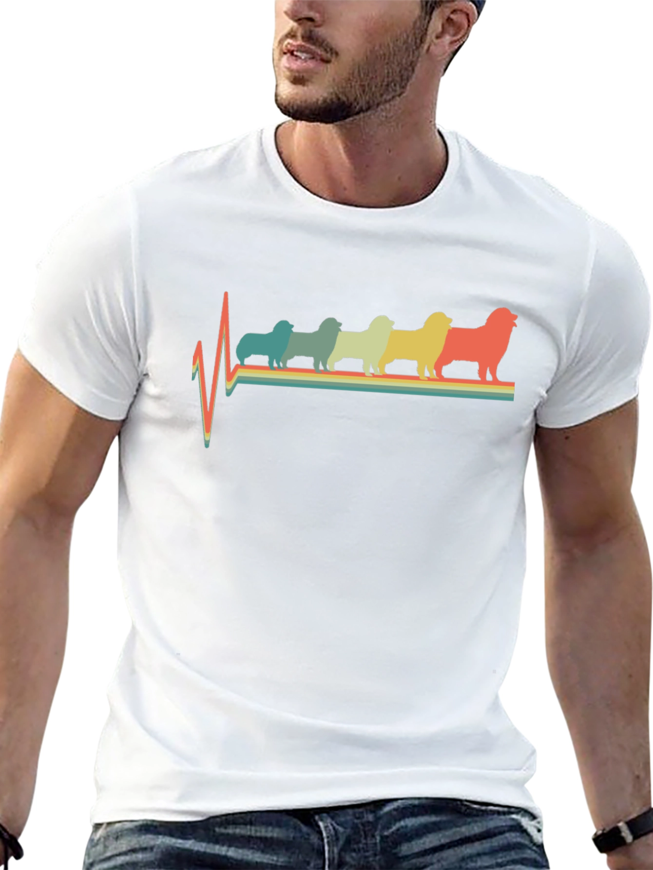 Retro Dog Breed Heartbeat T-Shirt - Black