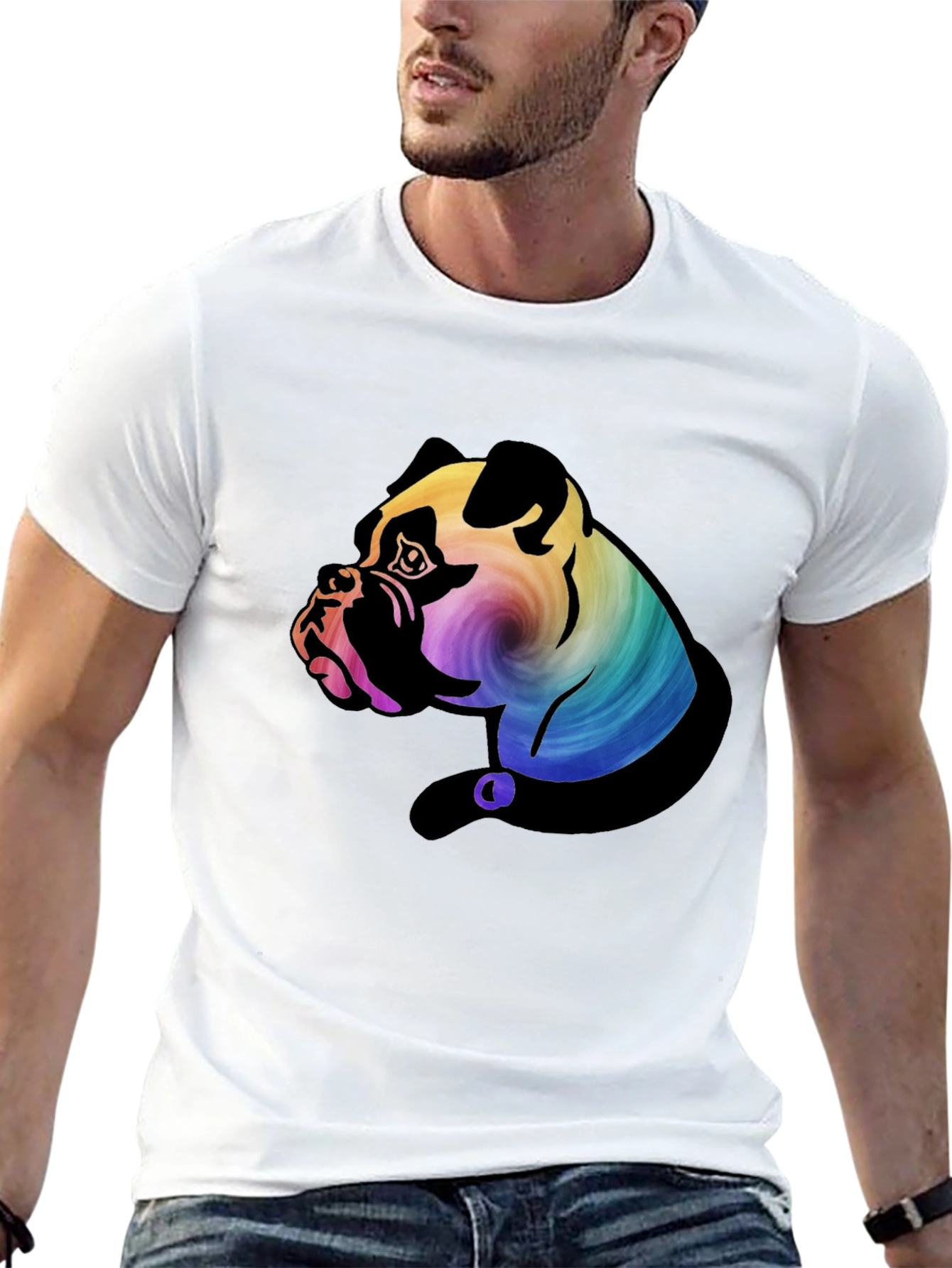 Rainbow Bulldog Graphic Tee - Unique Dog Lovers T-Shirt