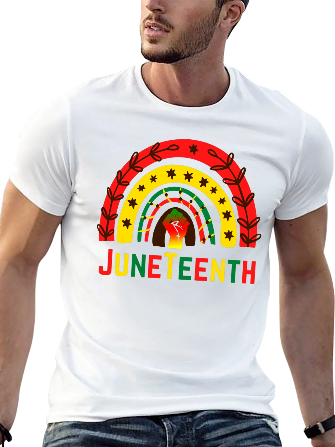 Juneteenth Rainbow Fist Graphic T-Shirt