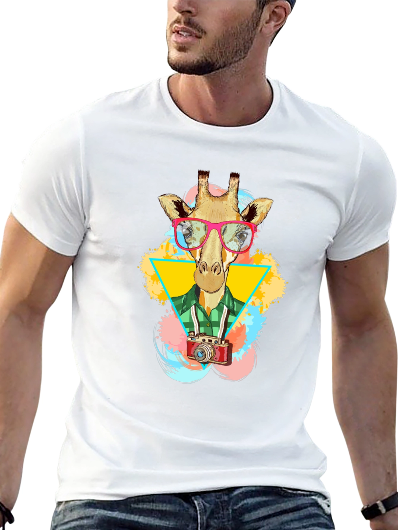 Giraffe Photographer Graphic T-Shirt - Mens Black Tee