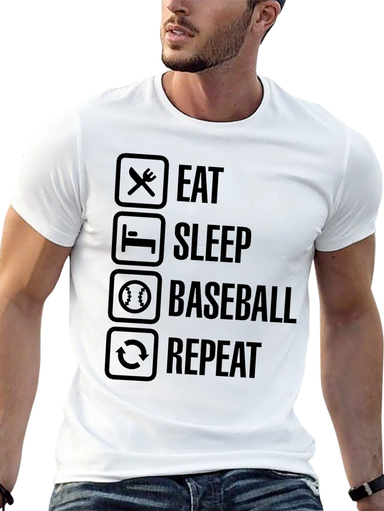 Eat Sleep Baseball Repeat Black Graphic Tee