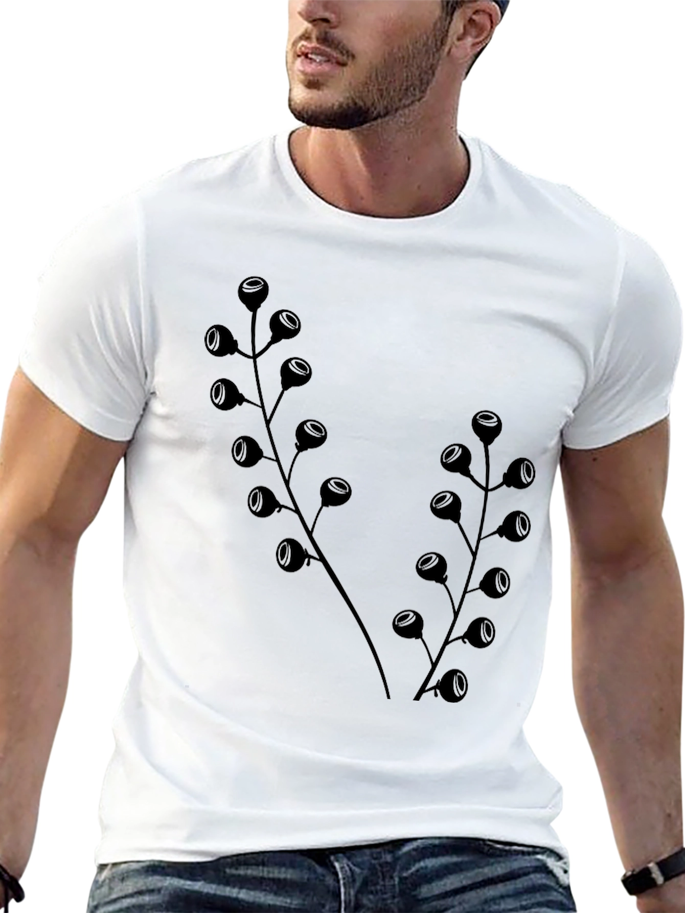 Botanical Black T-Shirt - Modern Plant Design