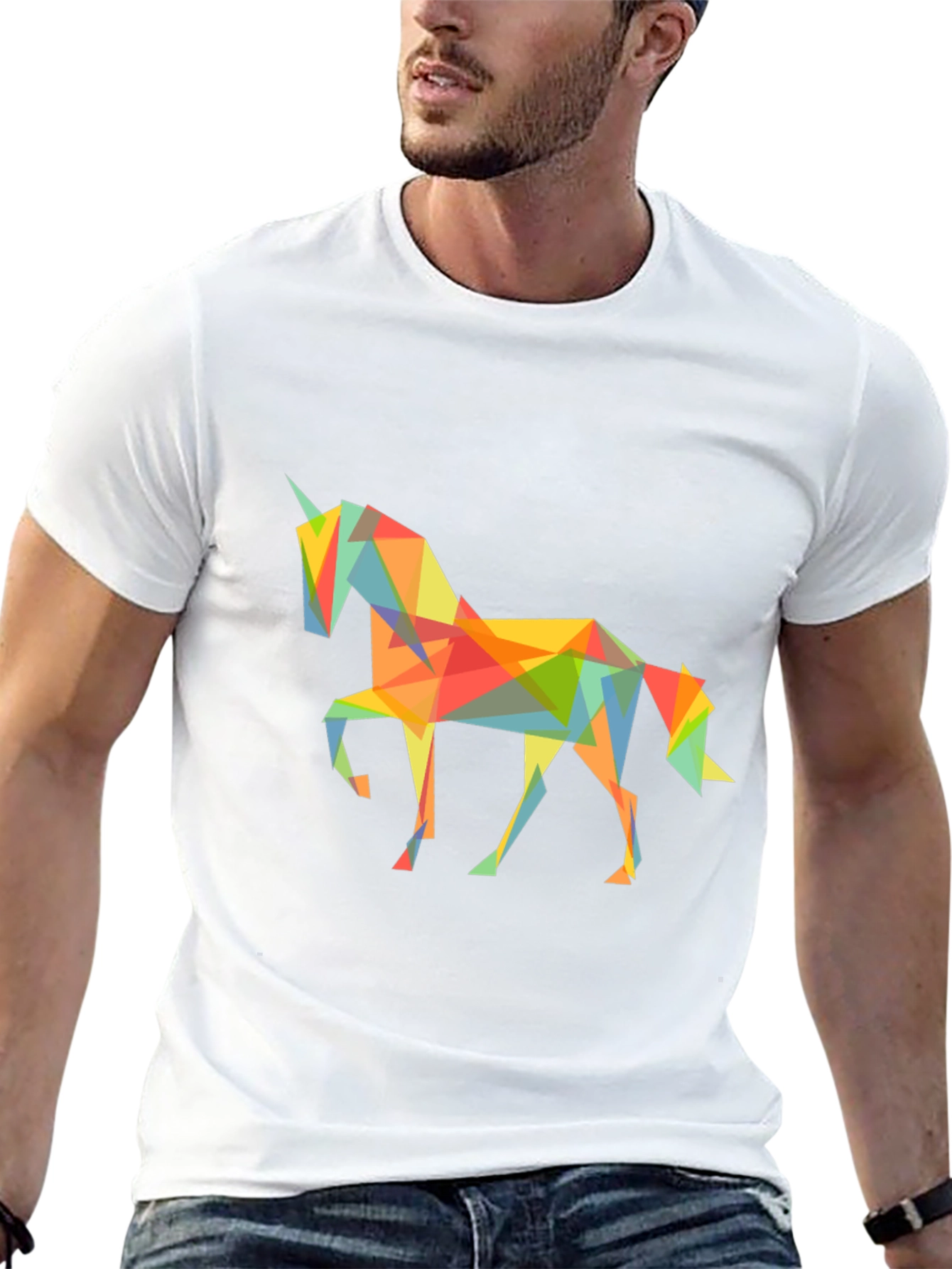Geometric Unicorn Graphic Tee - Black