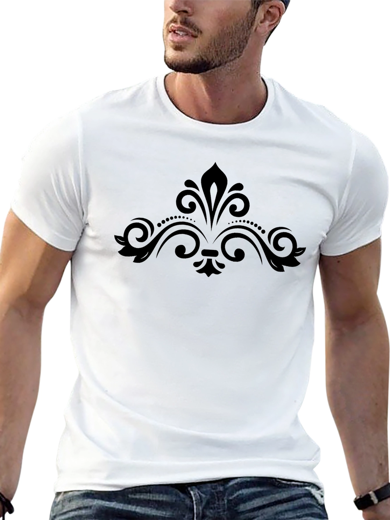 Stylish Black T-Shirt with Ornamental Design