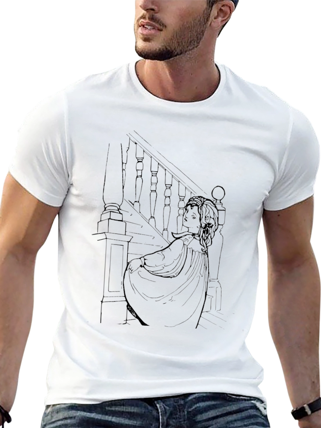 Ethereal Staircase Graphic Tee - Stylish Black T-Shirt