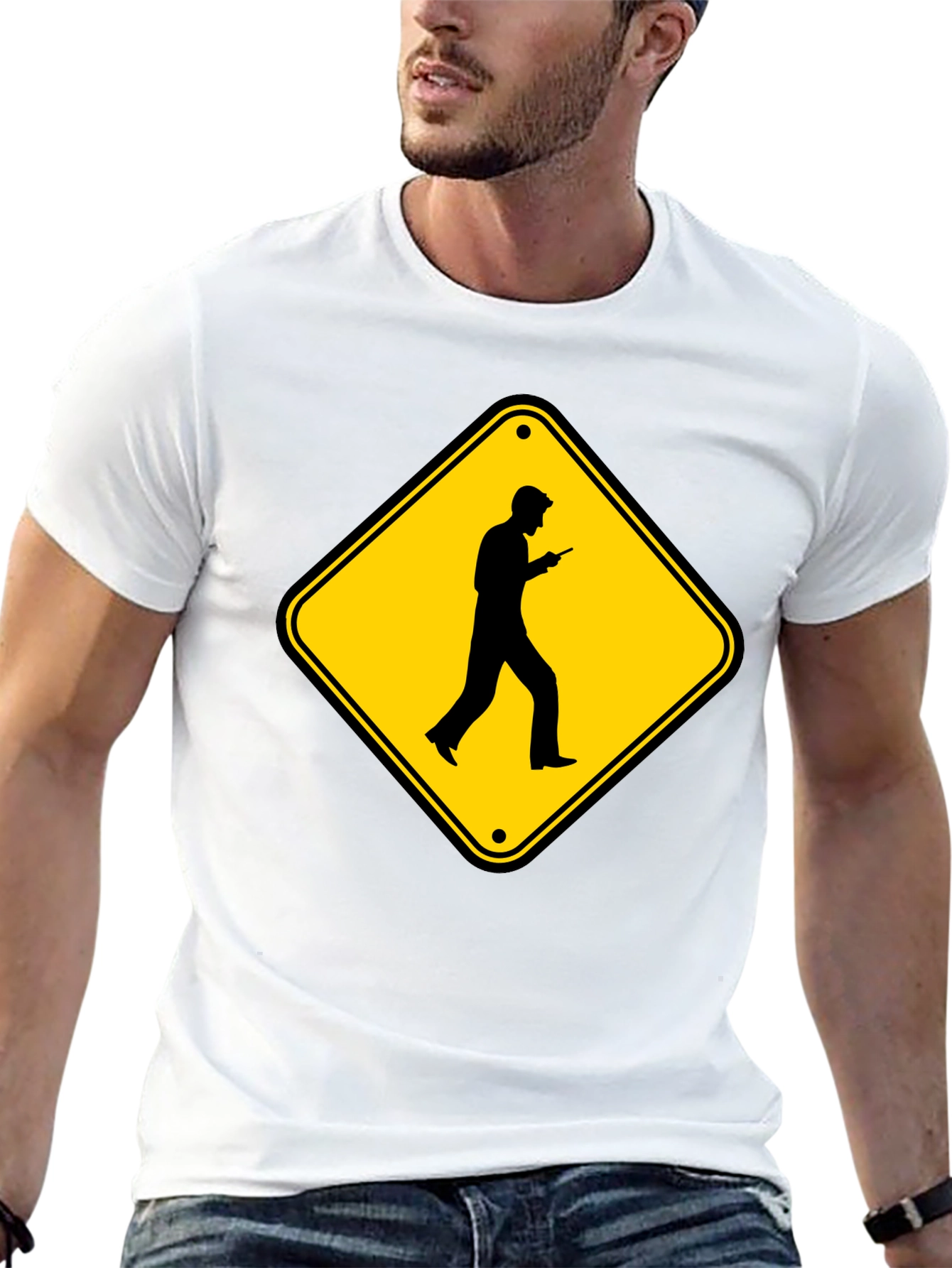 Caution Cellphone Walker Black T-Shirt