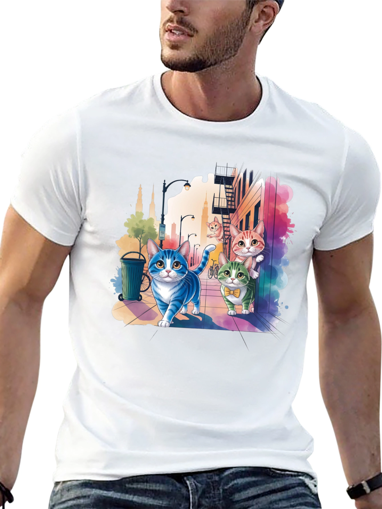 Whimsical Cats Cityscape Graphic Tee