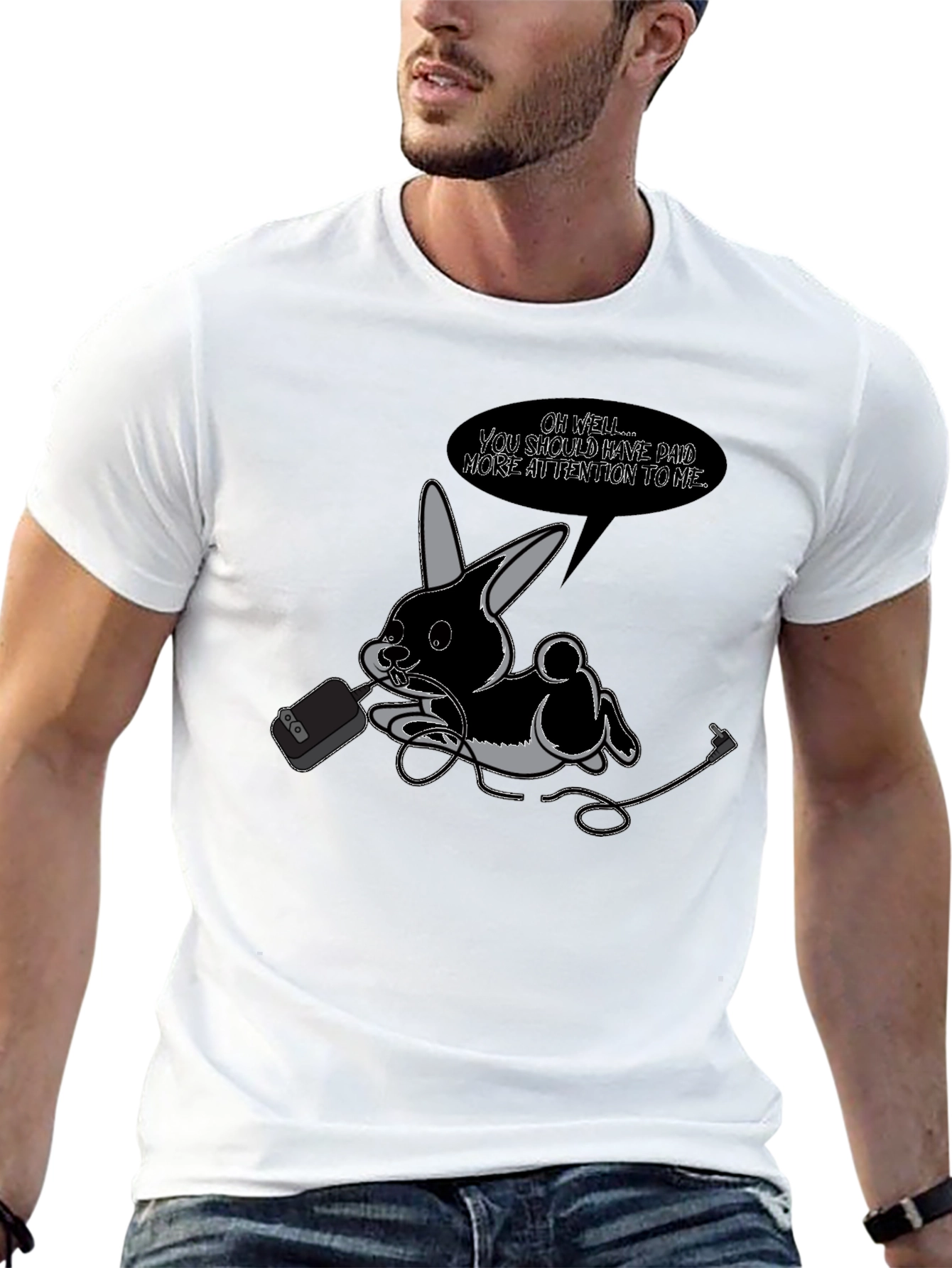 Quirky Bunny Graphic Tee - Black Cotton T-Shirt