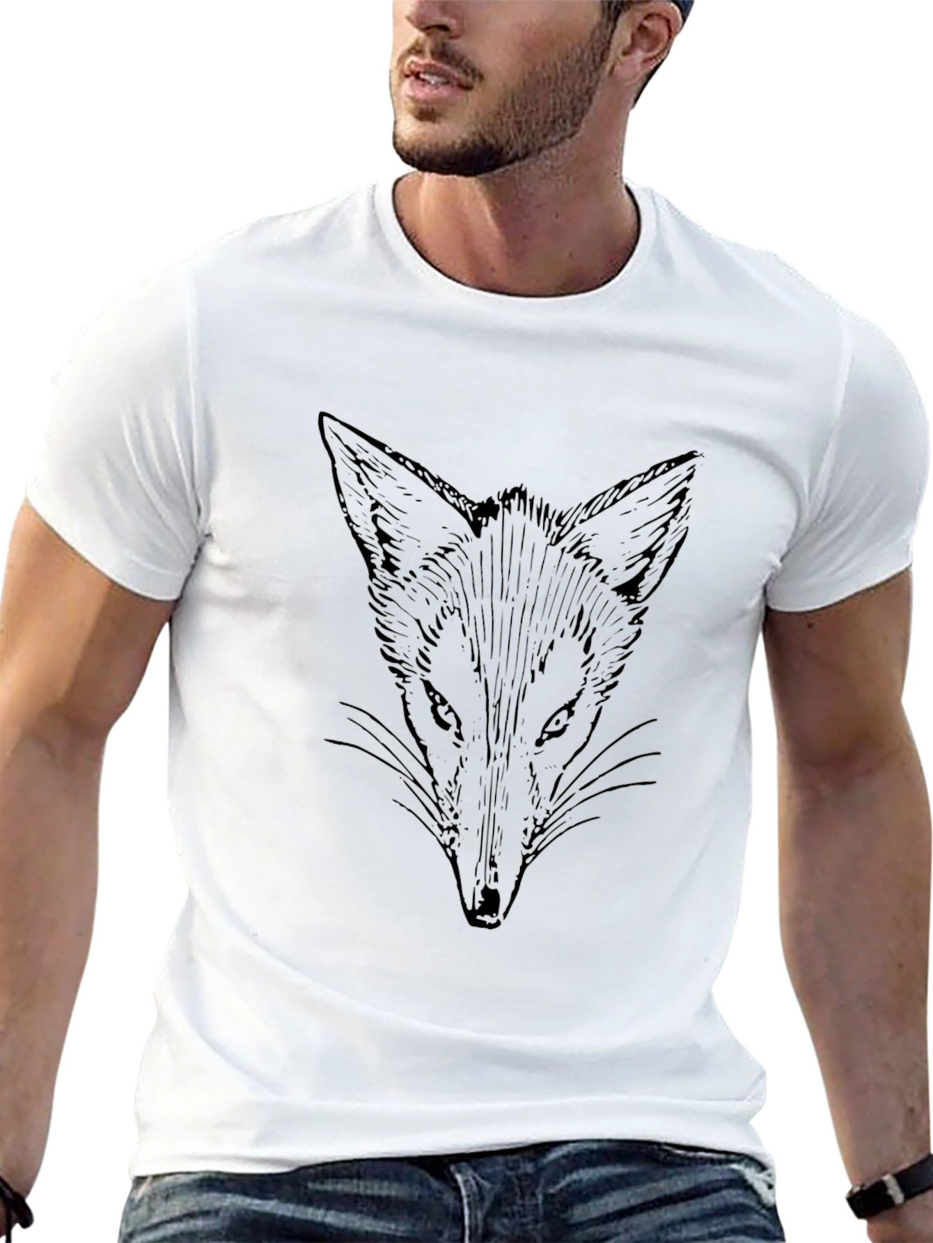 Fox Graphic Print Black T-Shirt for Men