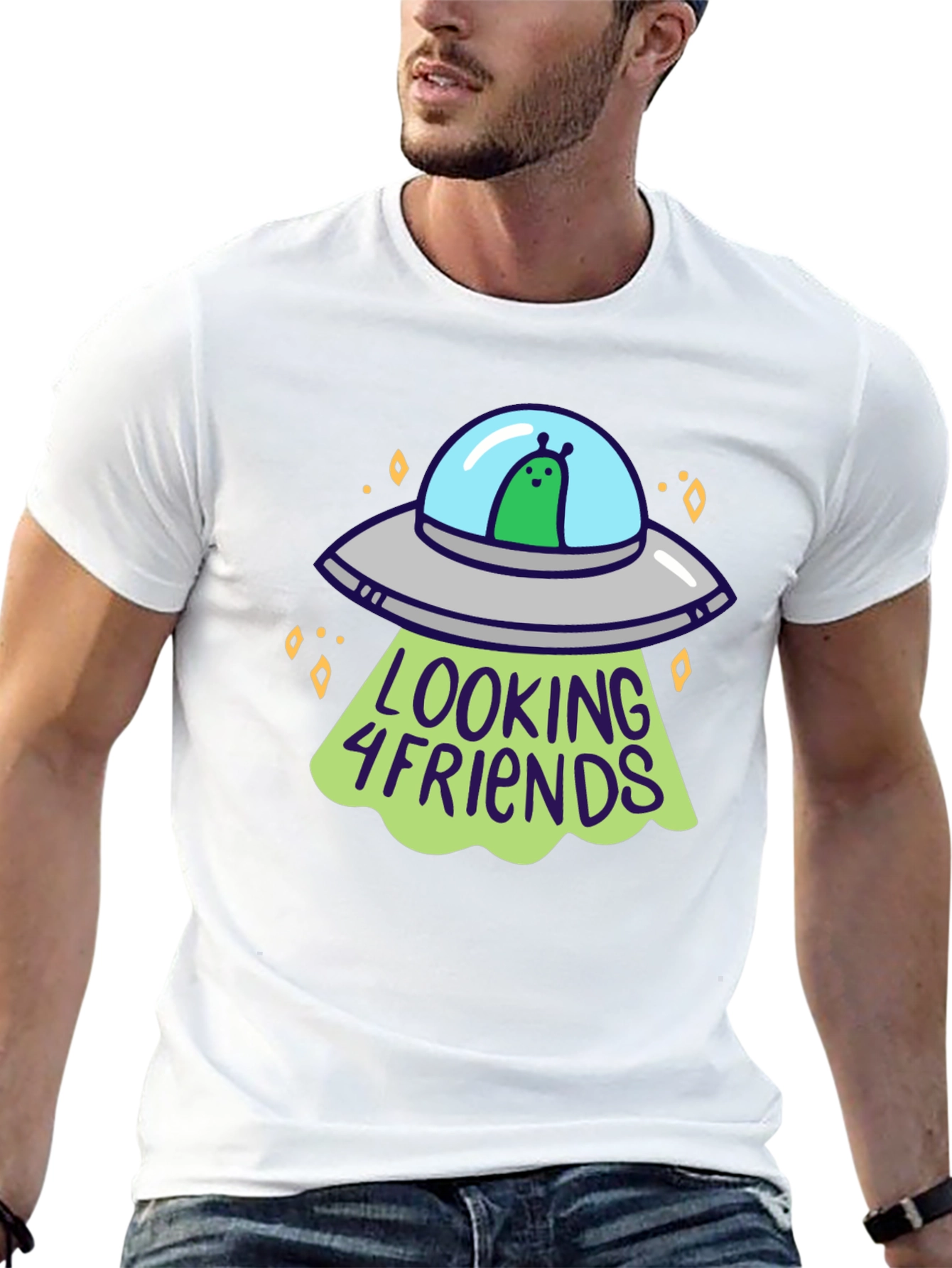 Alien UFO Looking 4 Friends Graphic T-Shirt