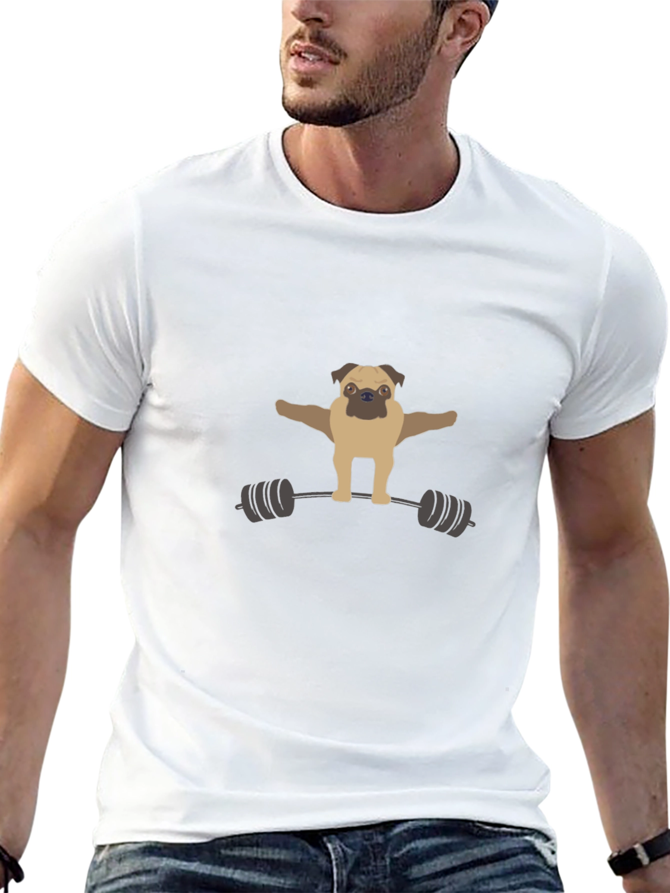 Pug Powerlifting T-Shirt - Black Graphic Tee