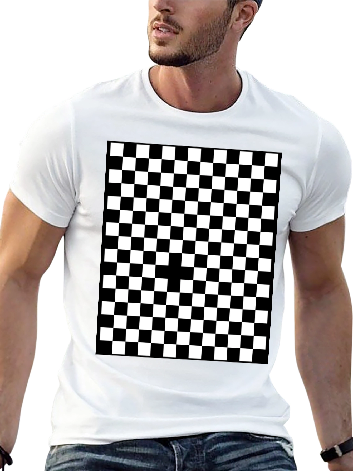 Checkered Graphic Tee - Black and White Pattern Shirt