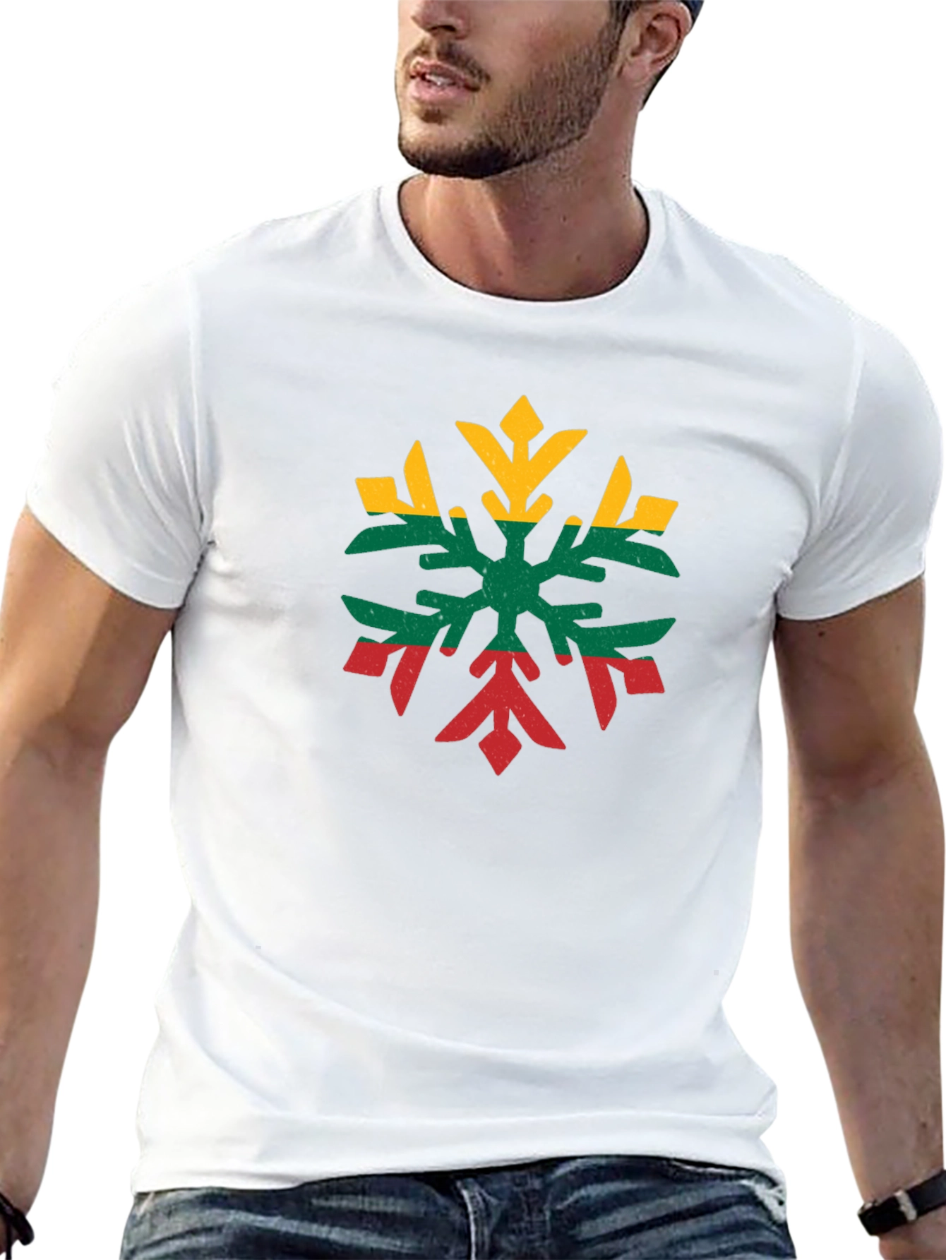 Lithuanian Flag Snowflake Black T-Shirt