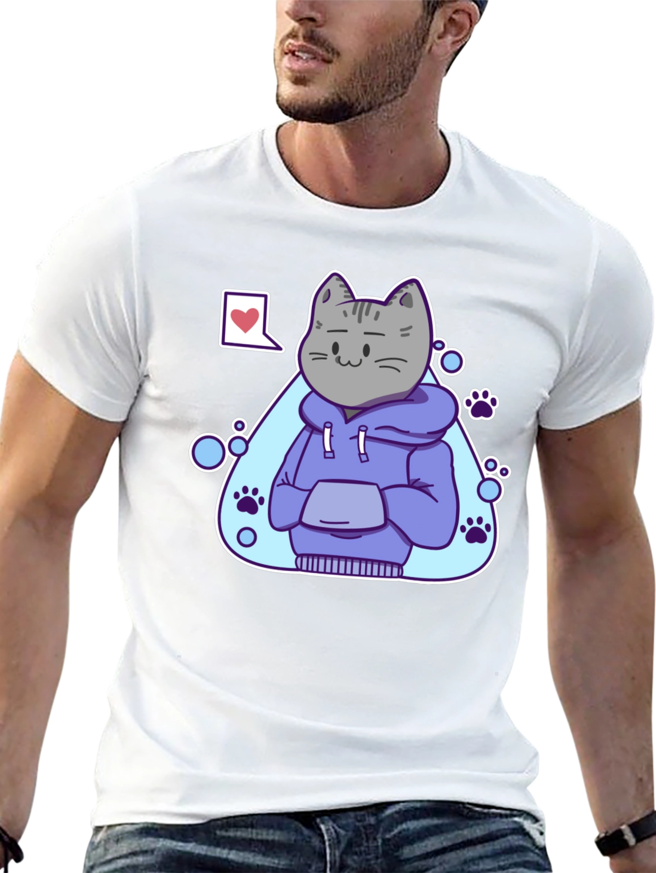 Cool Cat Hoodie Graphic Tee - Black T-Shirt