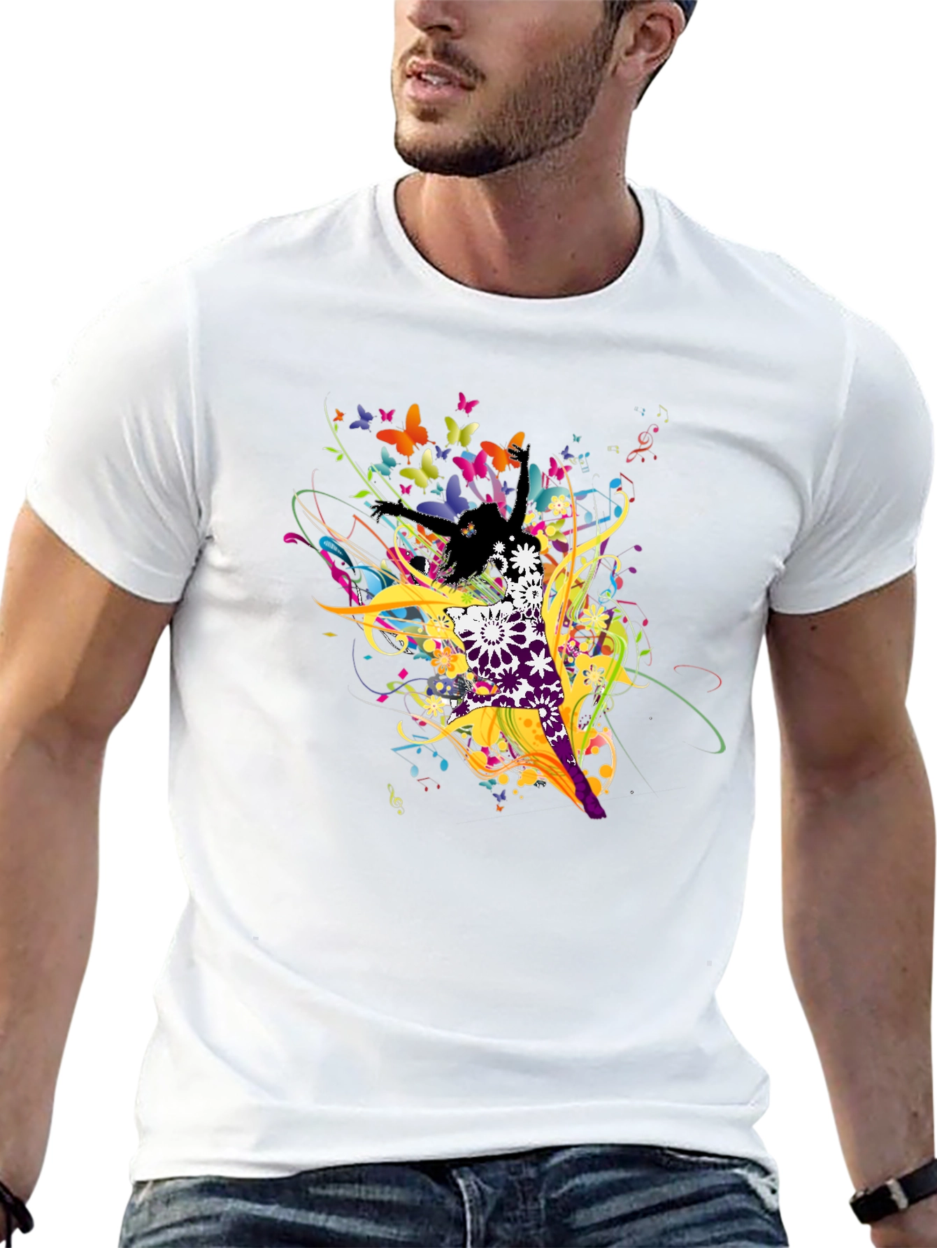 Abstract Butterfly & Dancer Black T-Shirt