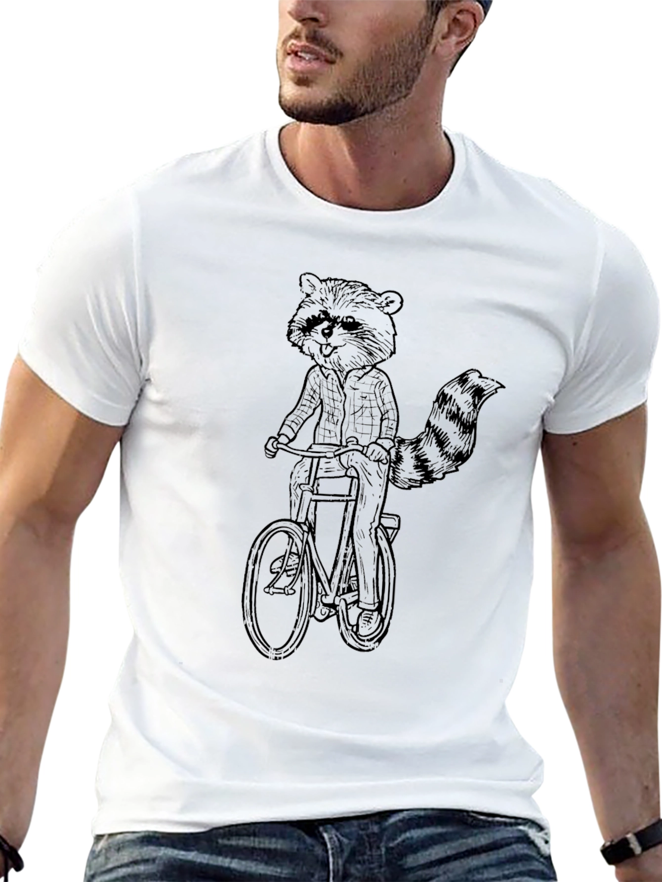 Raccoon on Bike Graphic Tee - Quirky Black T-Shirt
