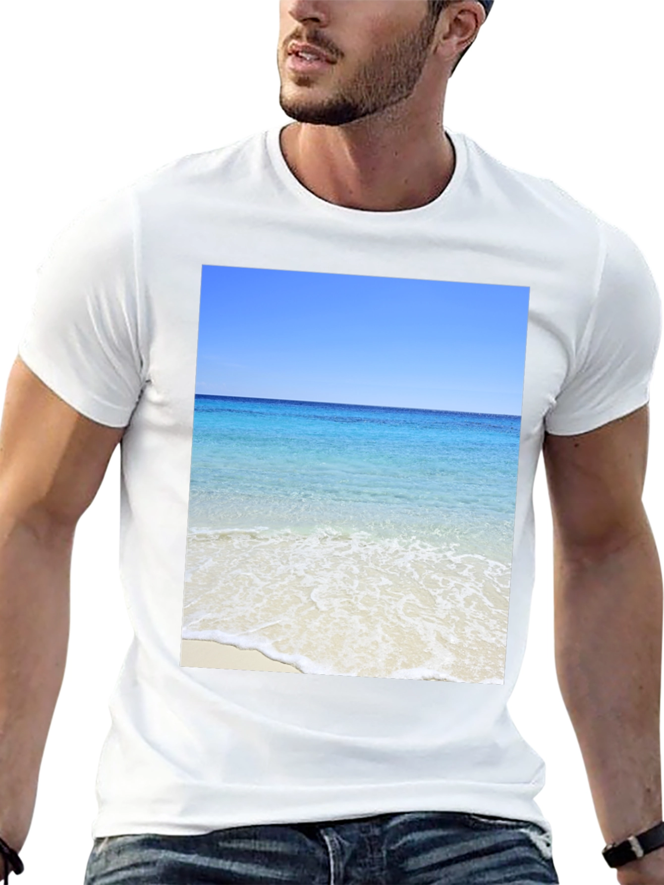 Ocean View Black T-Shirt - Beach Scene