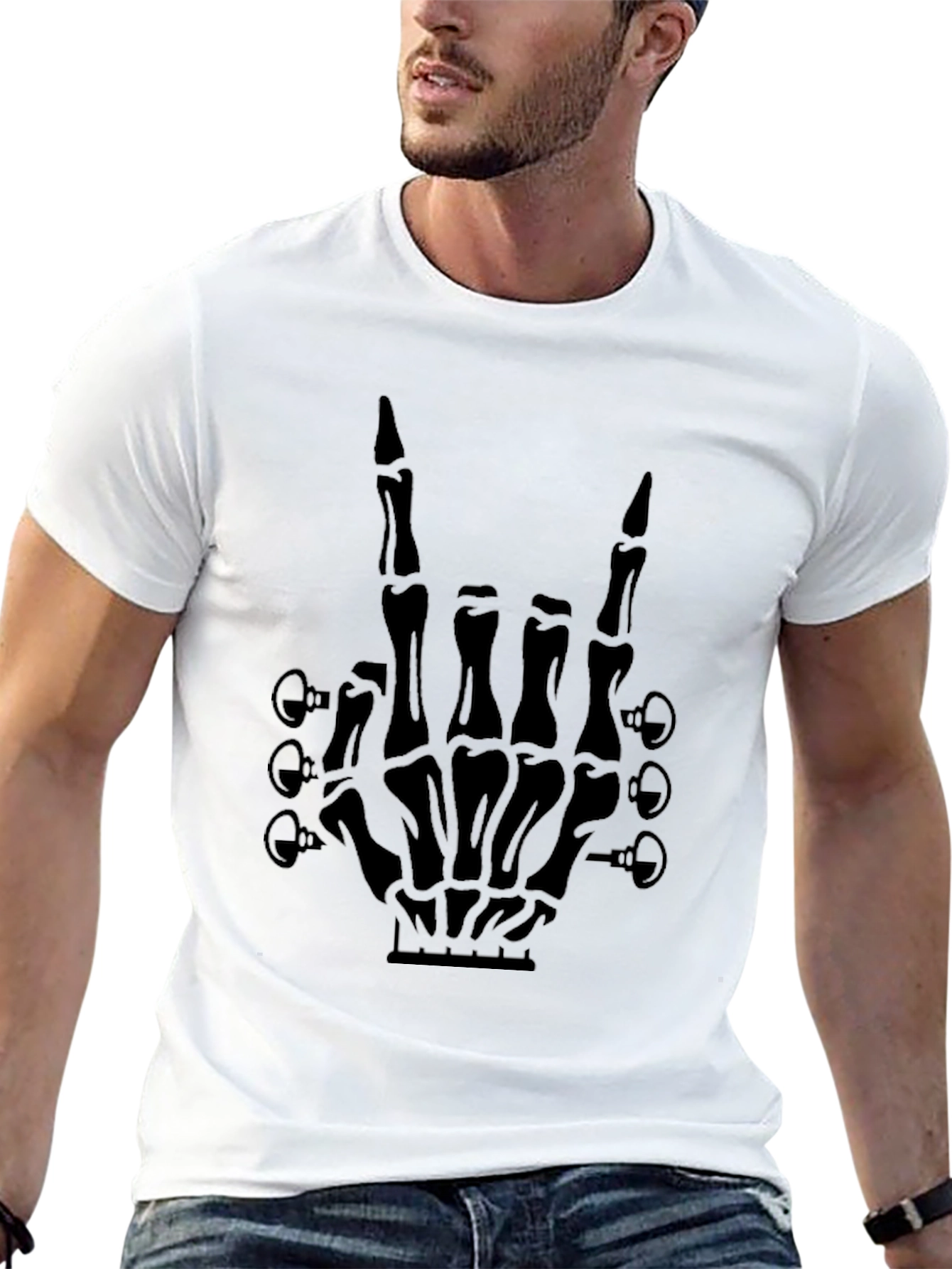 Rock On Skeleton Hand Guitar T-Shirt