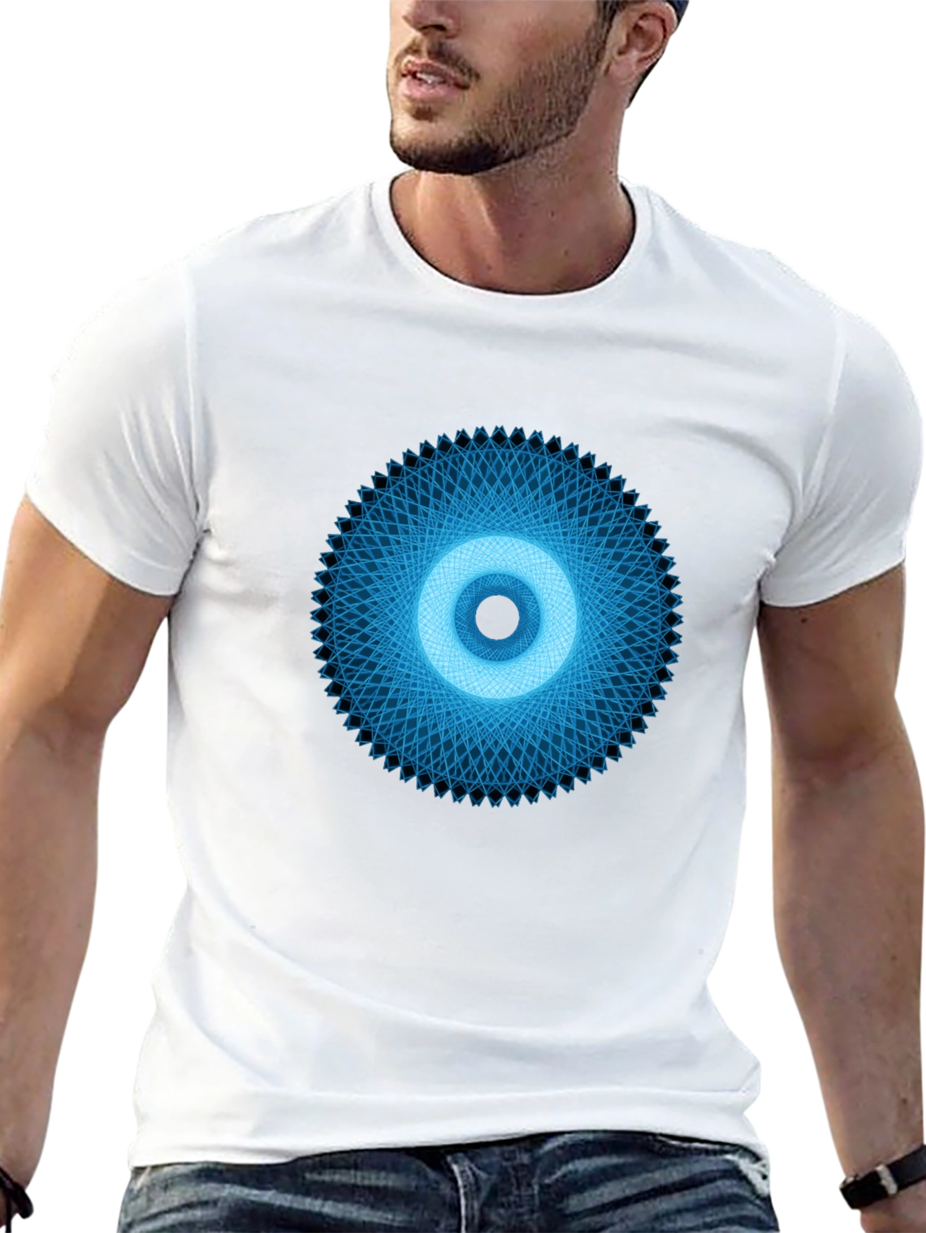 Geometric Eye Graphic Tee - Black Crew Neck