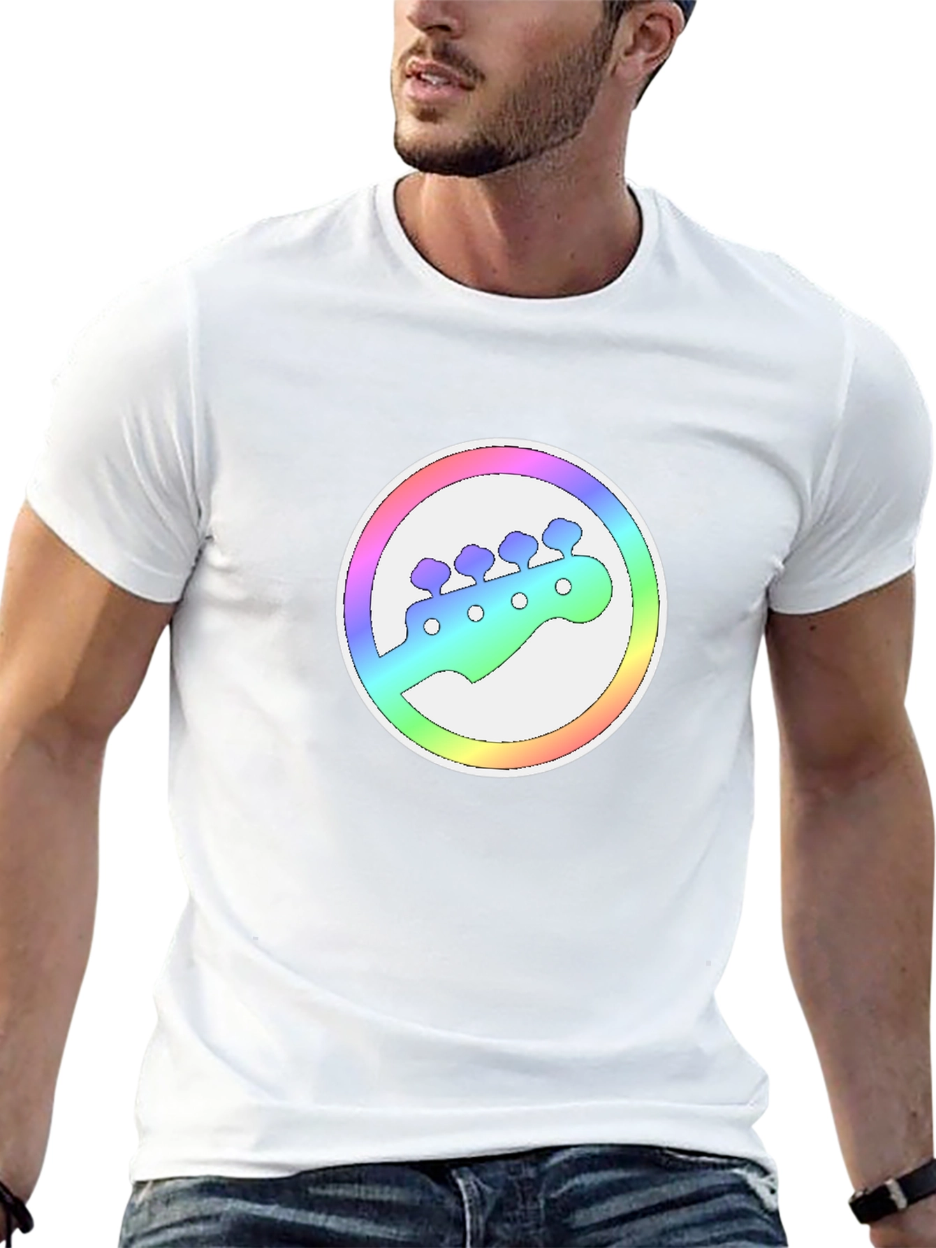 Rainbow Bass Guitar Headstock Graphic Tee