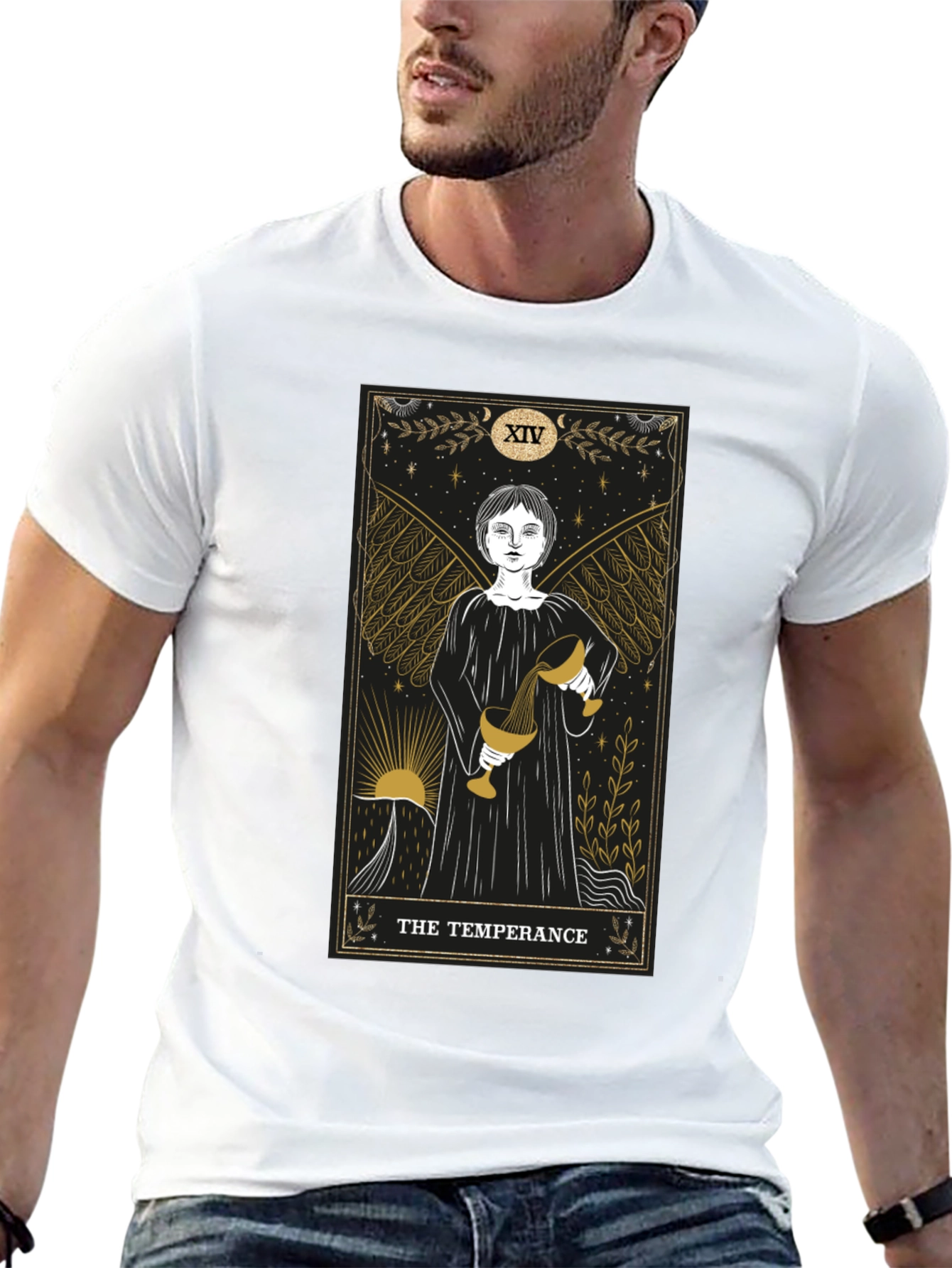 Temperance Tarot Card Graphic Black T-Shirt