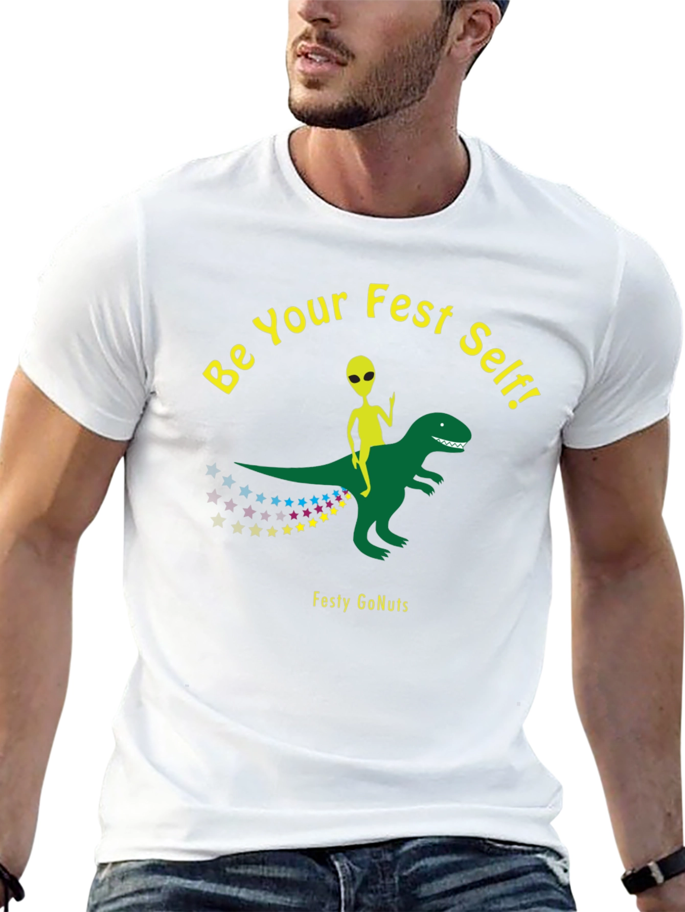 Festy GoNuts T-Shirt: Alien Riding Dinosaur