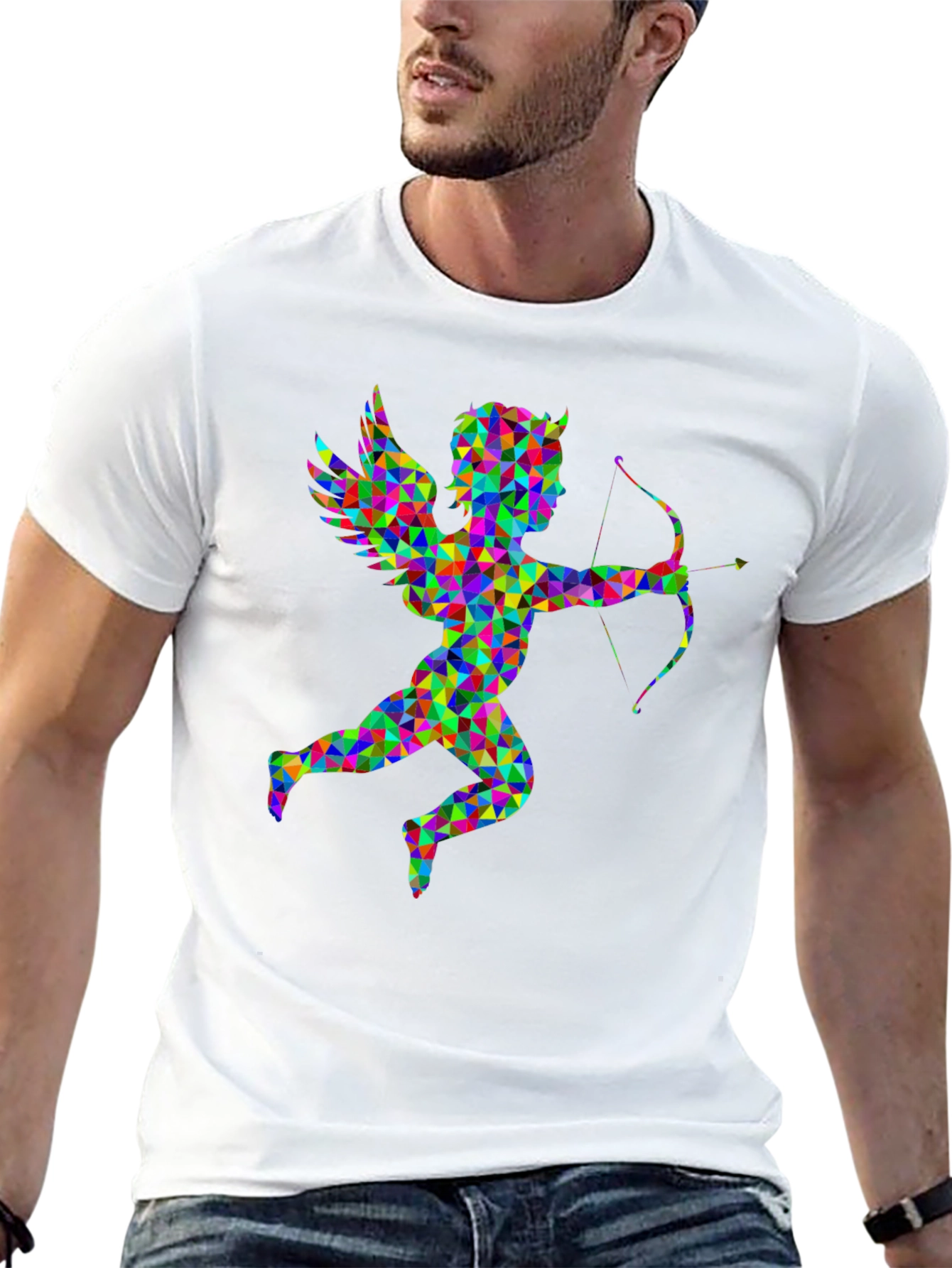 Geometric Cupid Graphic Black T-Shirt