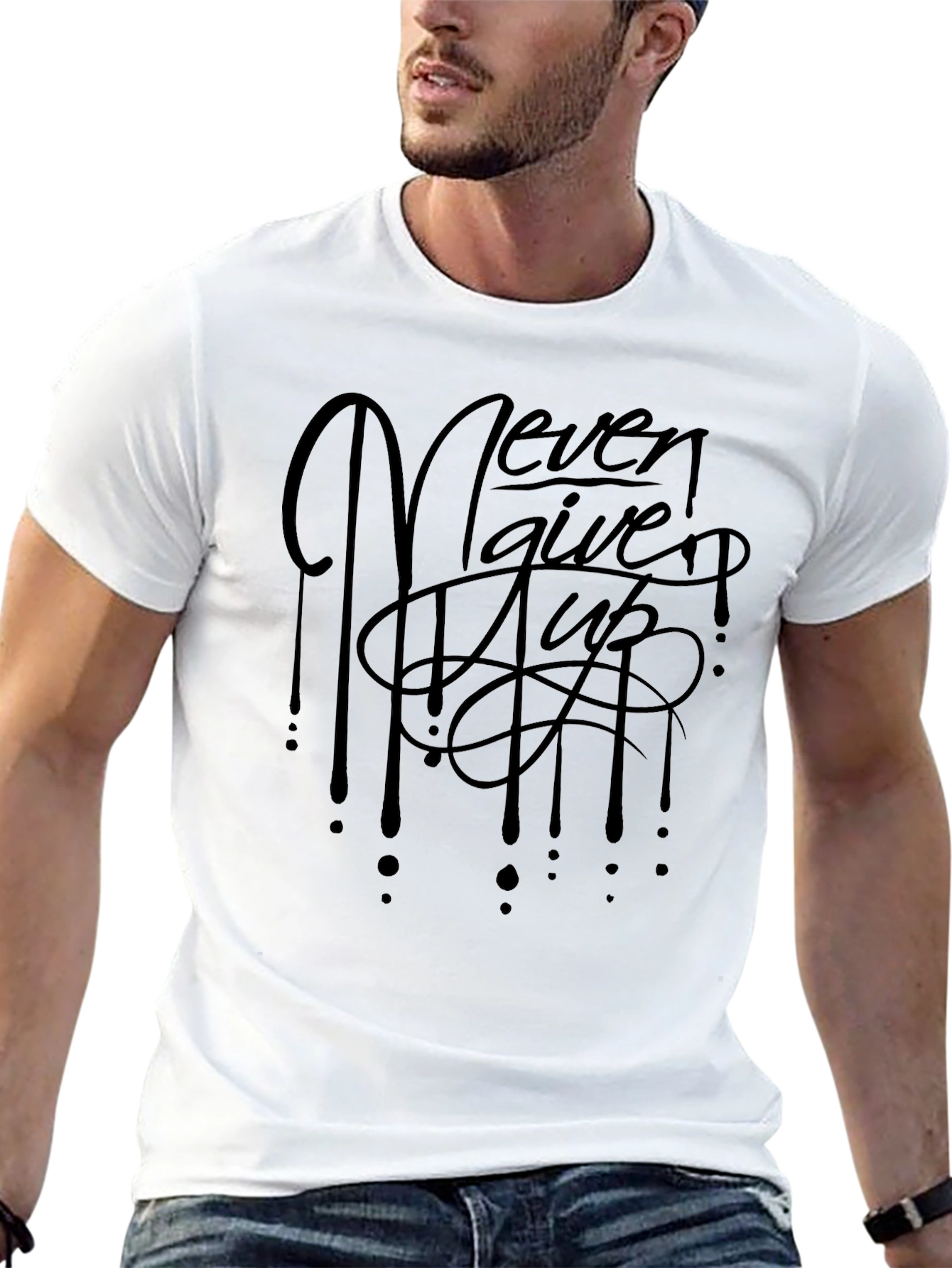 Never Give Up Black Graphic T-Shirt