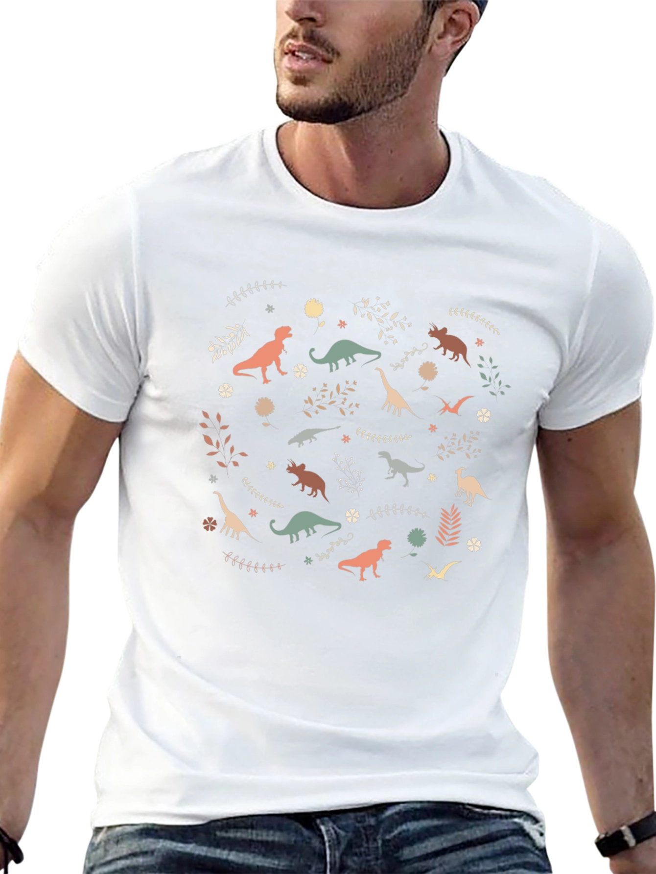 Dinosaur Pattern Black Cotton T-Shirt
